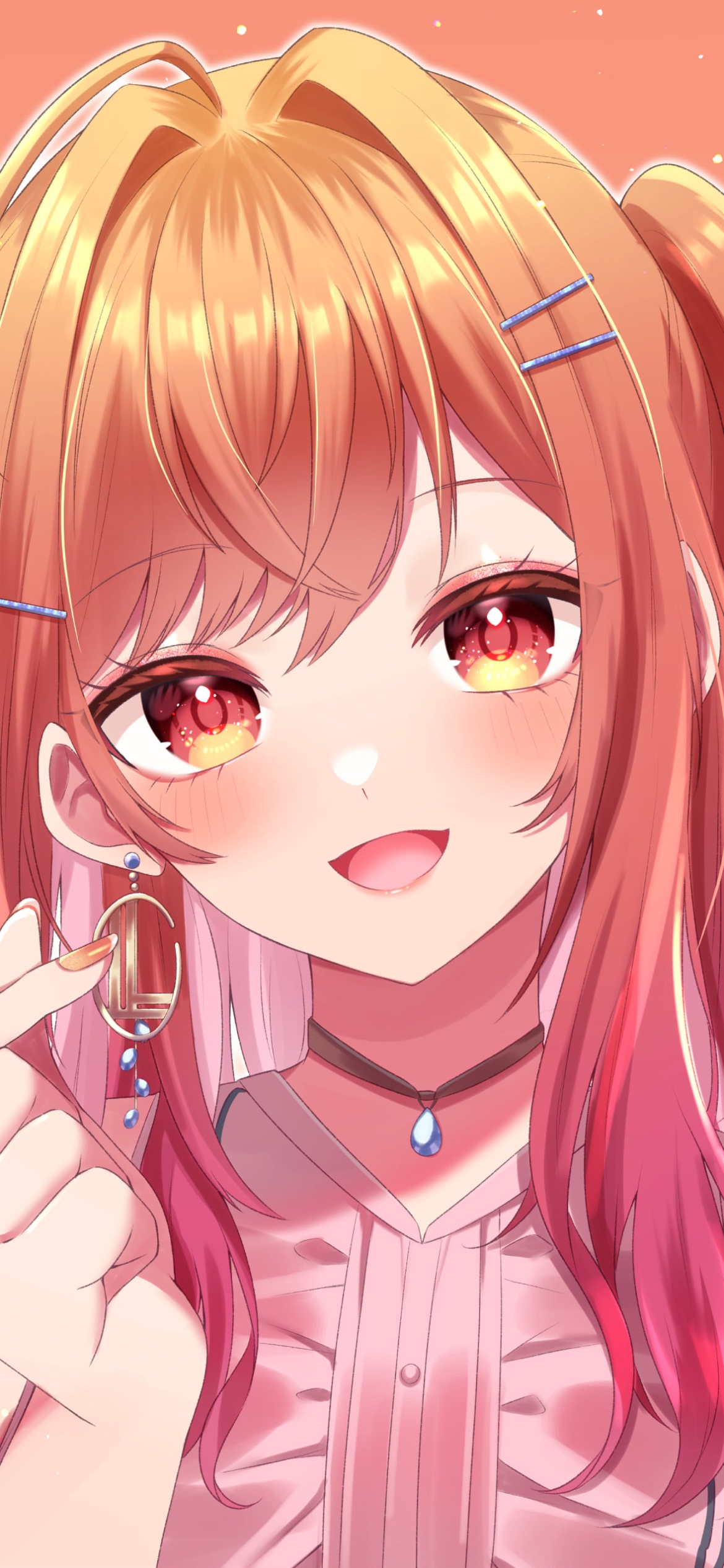 キュンですのポーズをする一条莉々華 / ホロライブ / バーチャルYouTuber / Vtuberの1170 x 2532 / スマホ壁紙