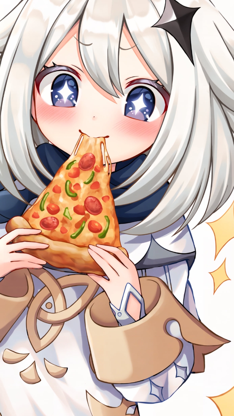 ピザを食べるパイモン / 原神の750 x 1334 / スマホ壁紙