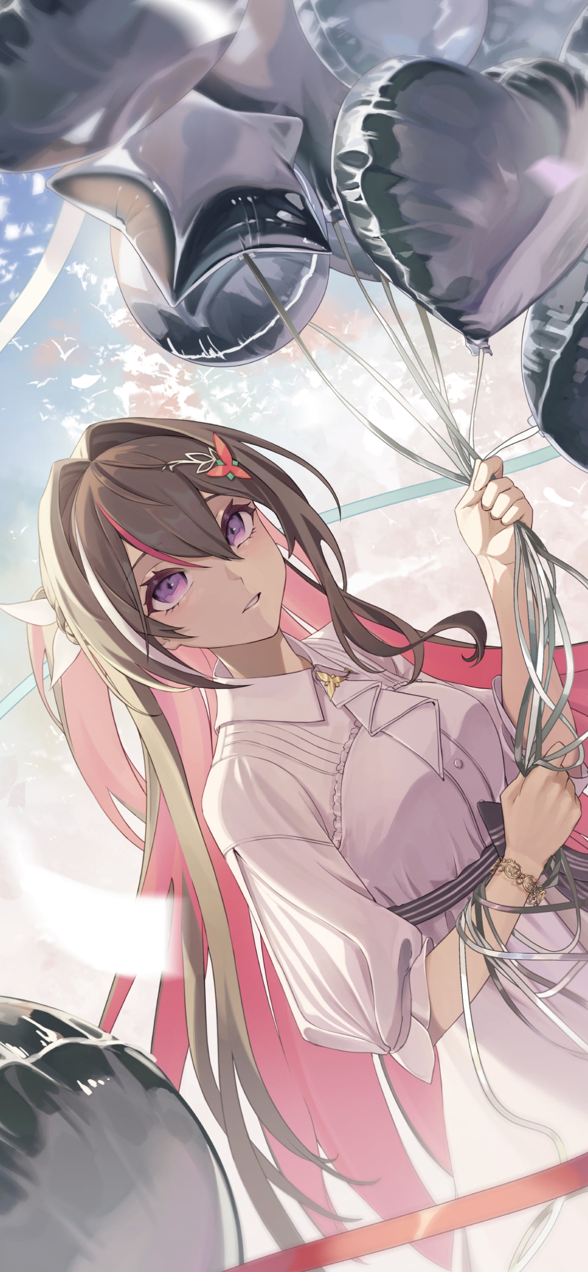 灰色のバルーンを持つAZKi / ホロライブ / バーチャルYouTuber / Vtuberの1170 x 2532 / スマホ壁紙