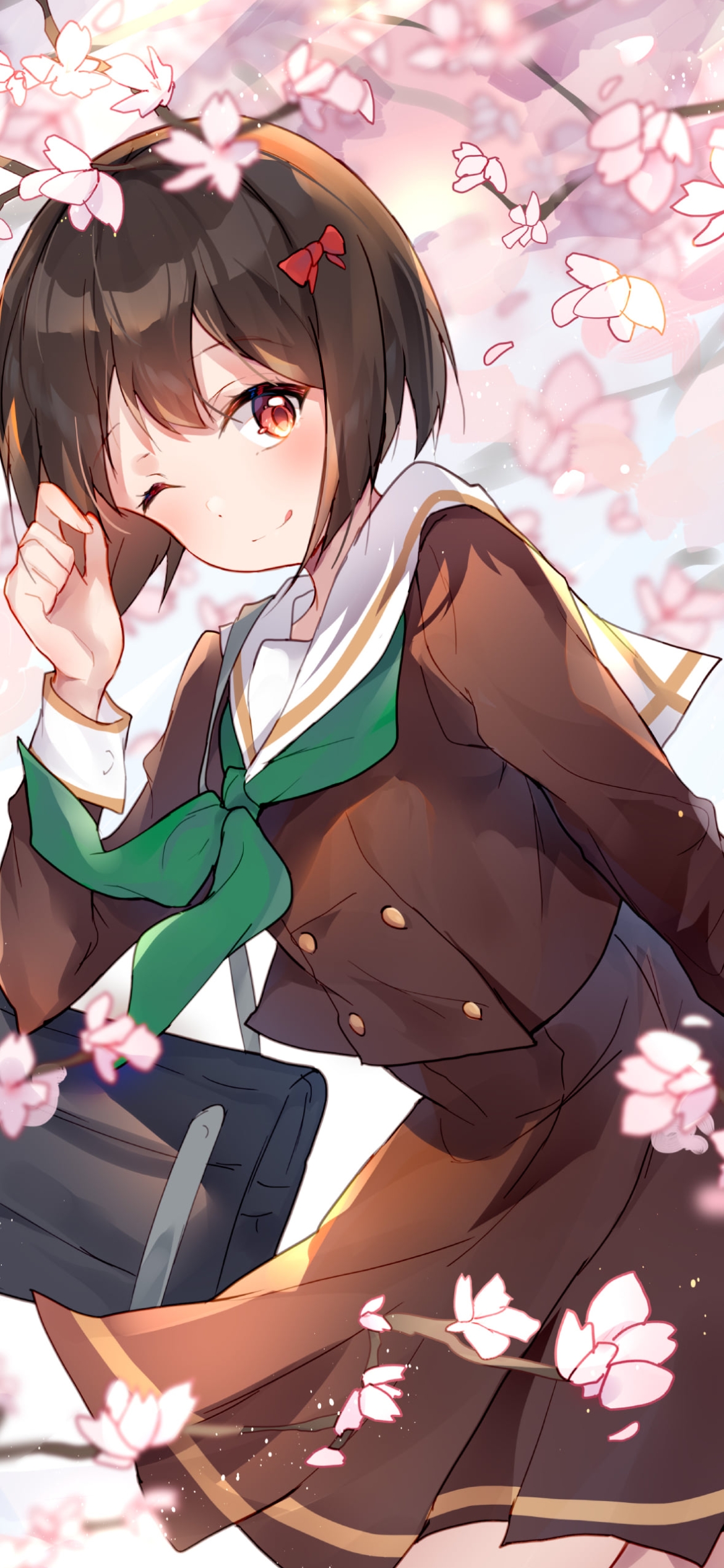 ウィンクする久石奏 / 桜 / 響け!ユーフォニアムの1170 x 2532 / スマホ壁紙