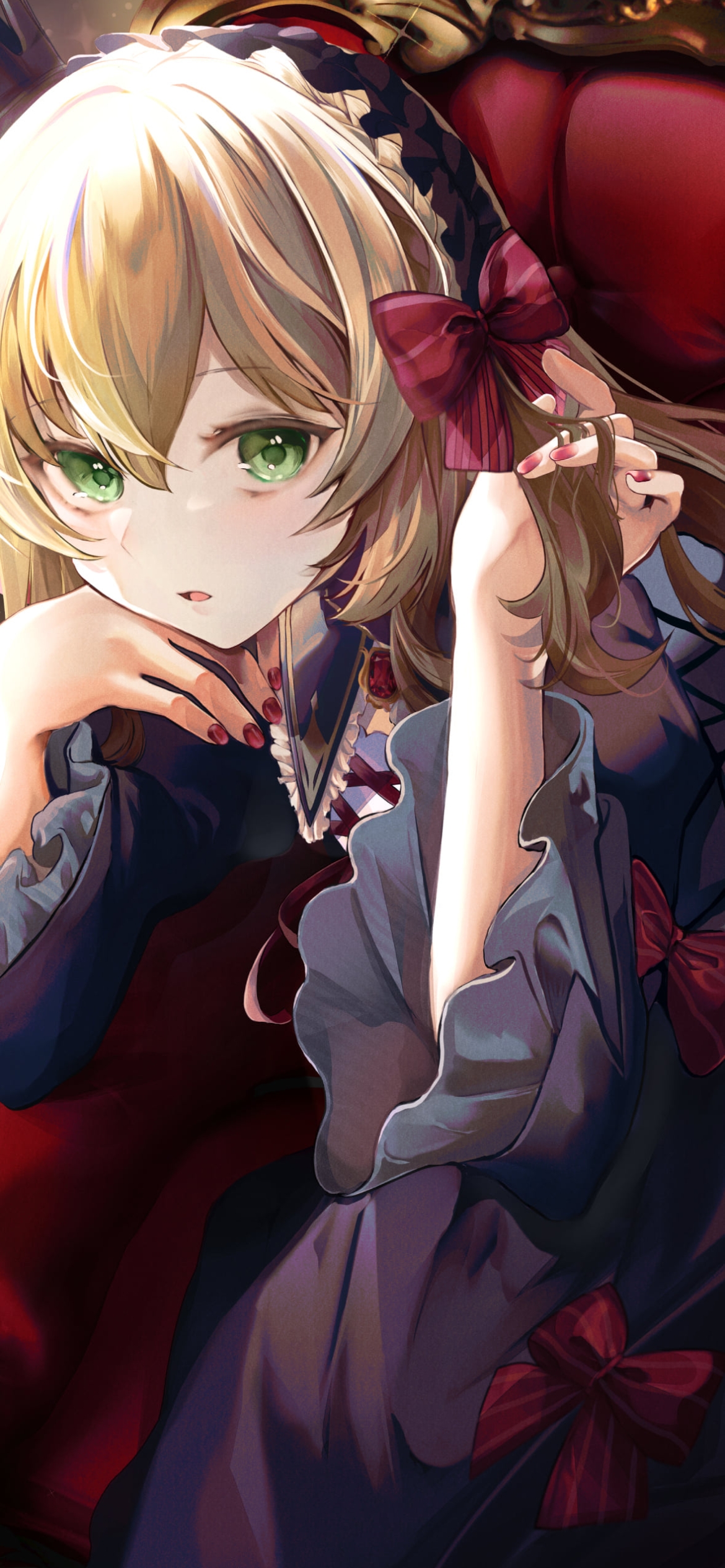 リボンのついた髪を触る卯月コウ / にじさんじ / バーチャルYouTuber / Vtuberの1170 x 2532 / スマホ壁紙
