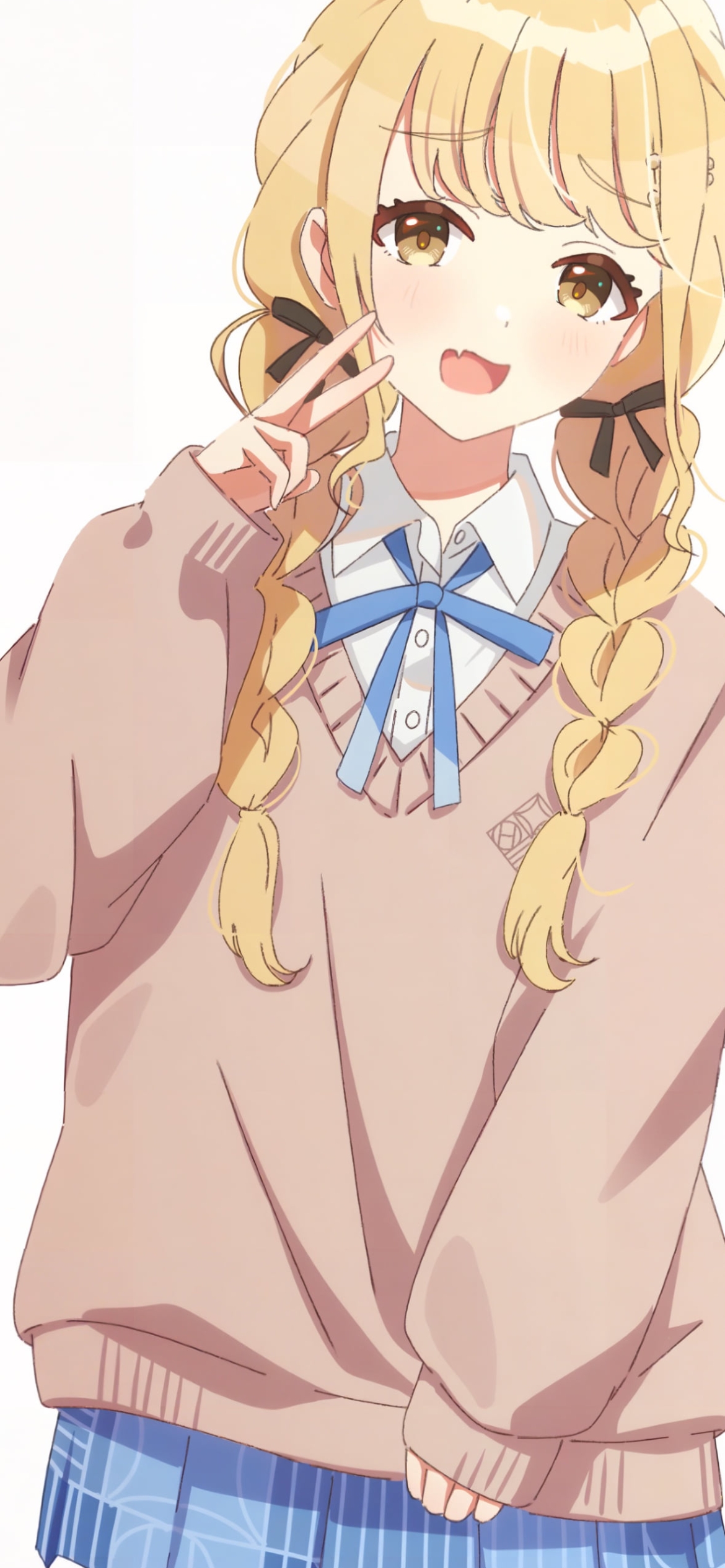 制服姿でピースをする藤田ことね / アイドルマスターの1170 x 2532 / スマホ壁紙