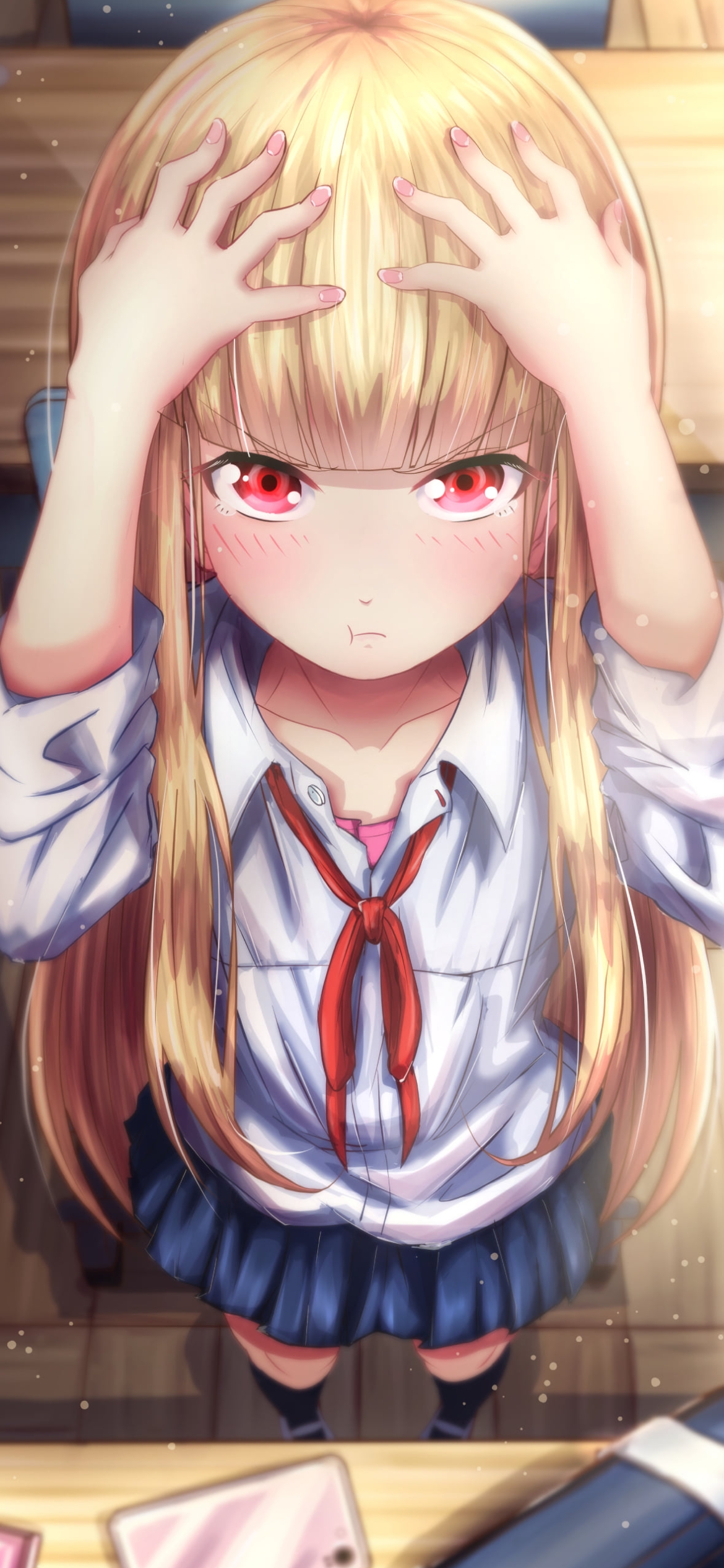 頭を抑える百井咲久 / 女子高生の無駄づかいの1170 x 2532 / スマホ壁紙