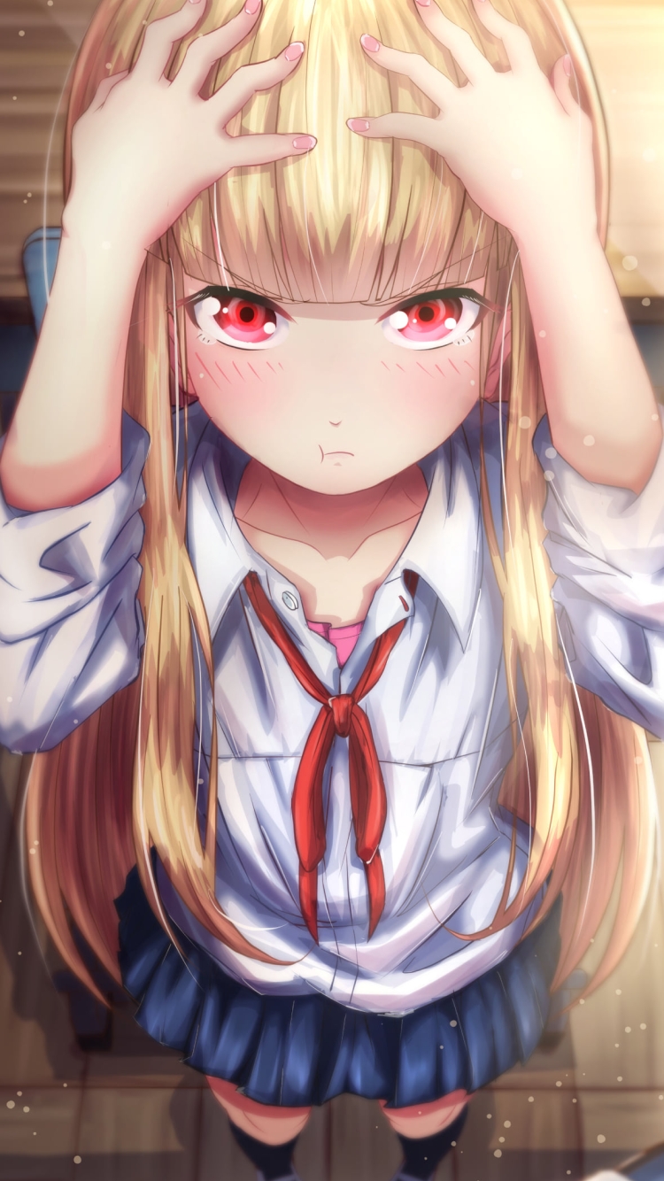 頭を抑える百井咲久 / 女子高生の無駄づかいの750 x 1334 / スマホ壁紙