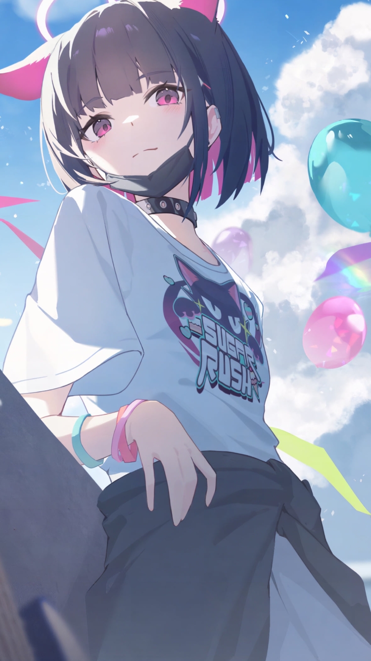 手摺にもたれこちらを見つめる杏山カズサ / ブルーアーカイブの750 x 1334 / スマホ壁紙
