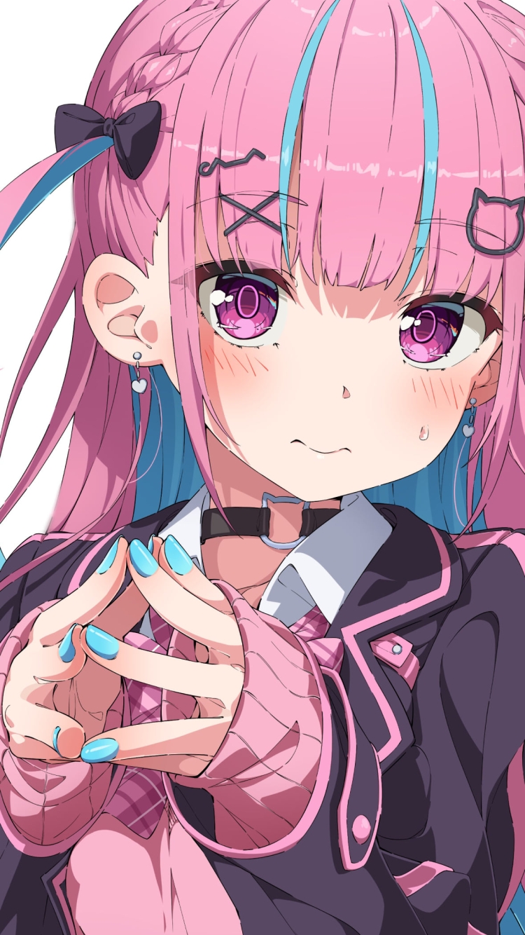 両手の指を合わせる湊あくあ / ホロライブ / バーチャルYouTuber / Vtuberの750 x 1334 / スマホ壁紙