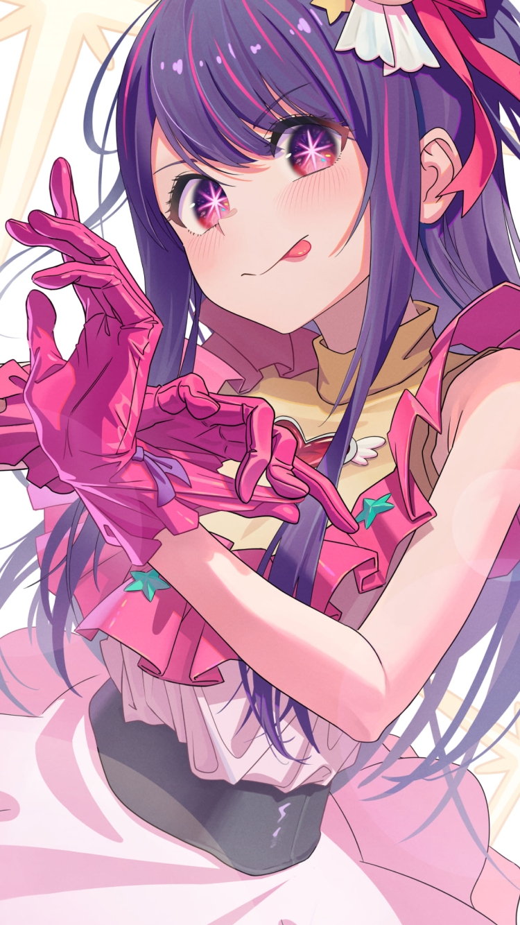 ピンクの手袋をはめ舌を出す星野アイ / 推しの子の750 x 1334 / スマホ壁紙