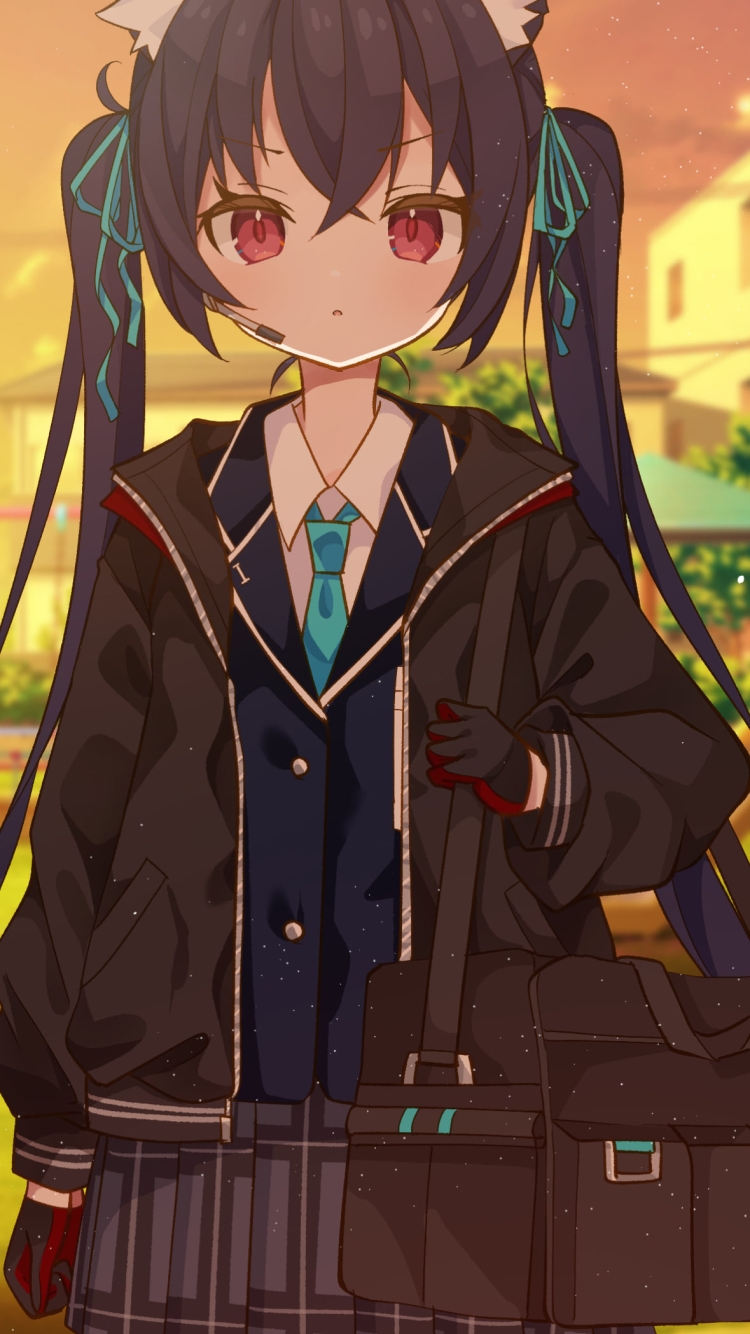 制服を着た黒見セリカ / 夕暮れの公園 / ブルーアーカイブの750 x 1334 / スマホ壁紙