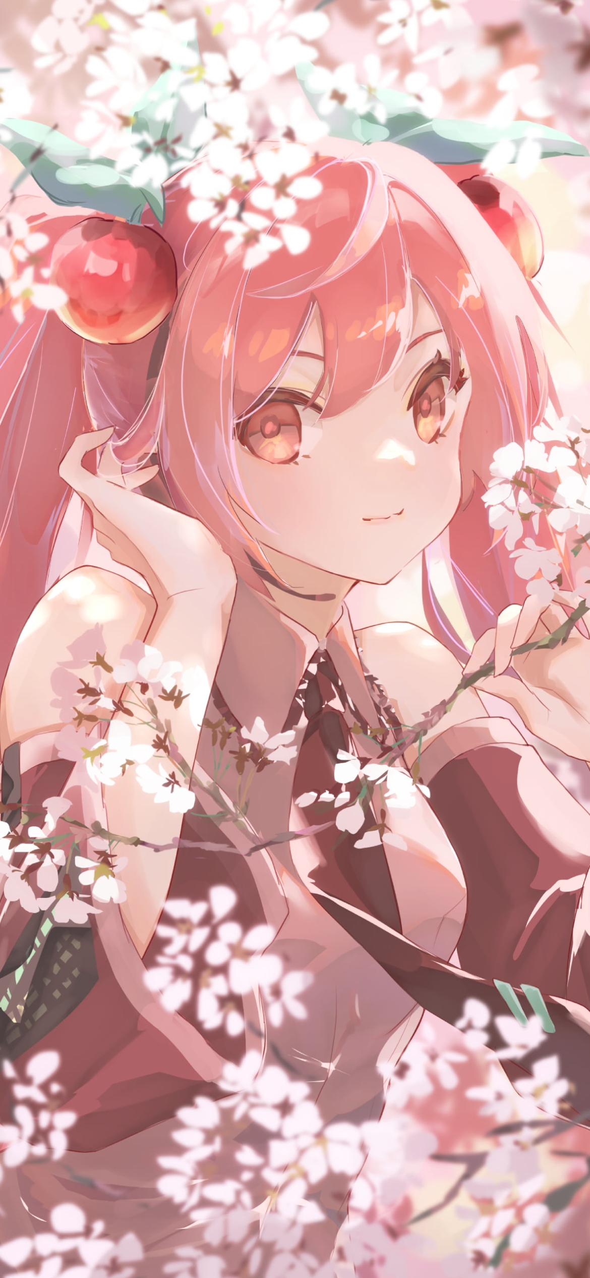 桜の枝を触る桜ミク / ボカロ / ボーカロイドの1170 x 2532 / スマホ壁紙