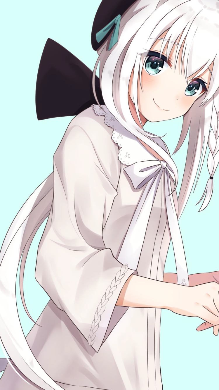 緑の瞳でこちらを見つめる白上フブキ / ホロライブ / バーチャルYouTuberの750 x 1334 / スマホ壁紙