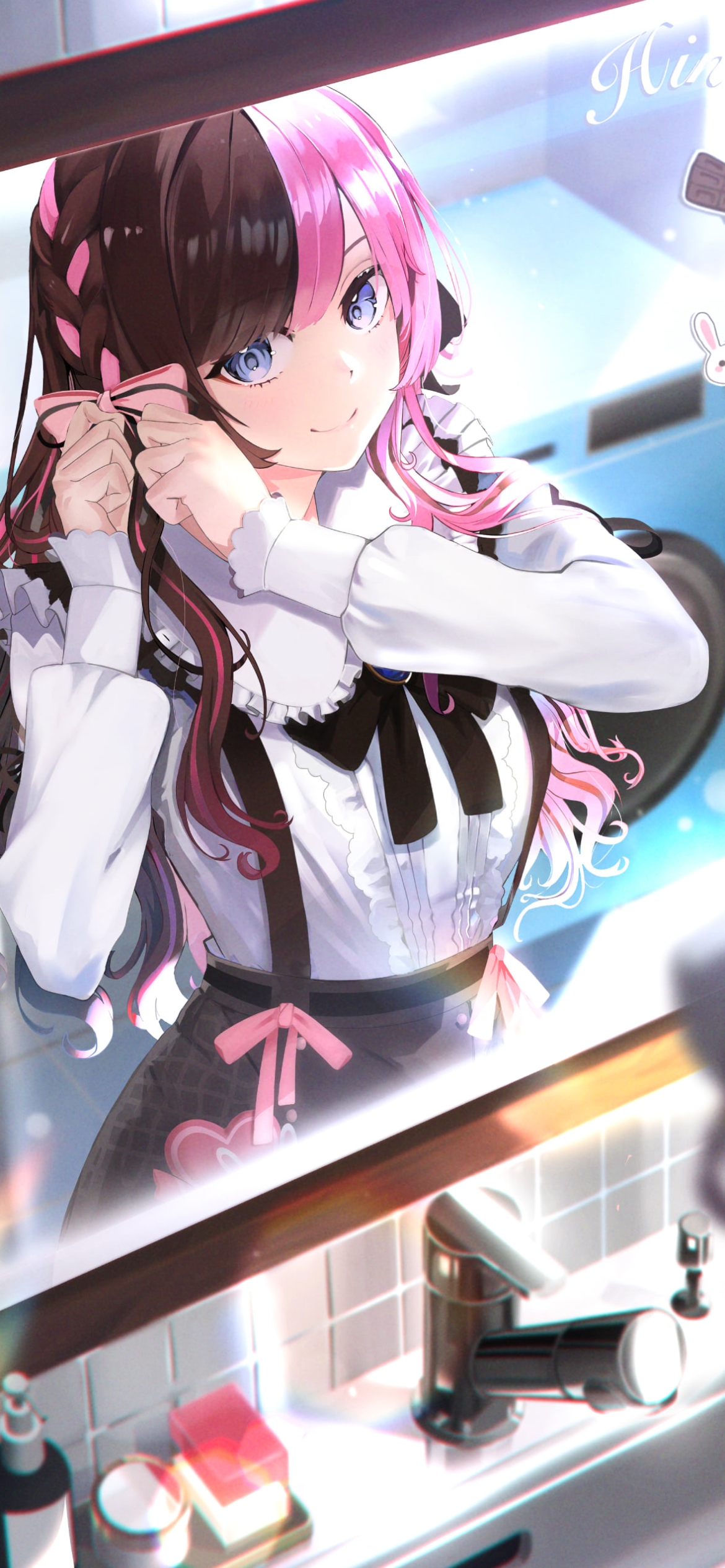 鏡を見ながらリボンを付ける可愛い橘ひなの / ぶいすぽっ！ / バーチャルYouTuber / Vtuberの1170 x 2532 / スマホ壁紙