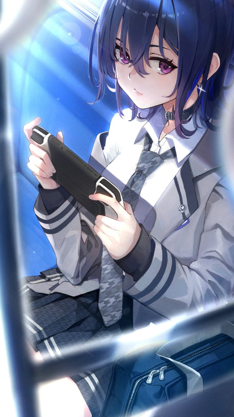 電車の中でポータブルゲームで遊ぶ一ノ瀬うるは / ぶいすぽっ！ / バーチャルYouTuber / Vtuberの750 x 1334 / スマホ壁紙