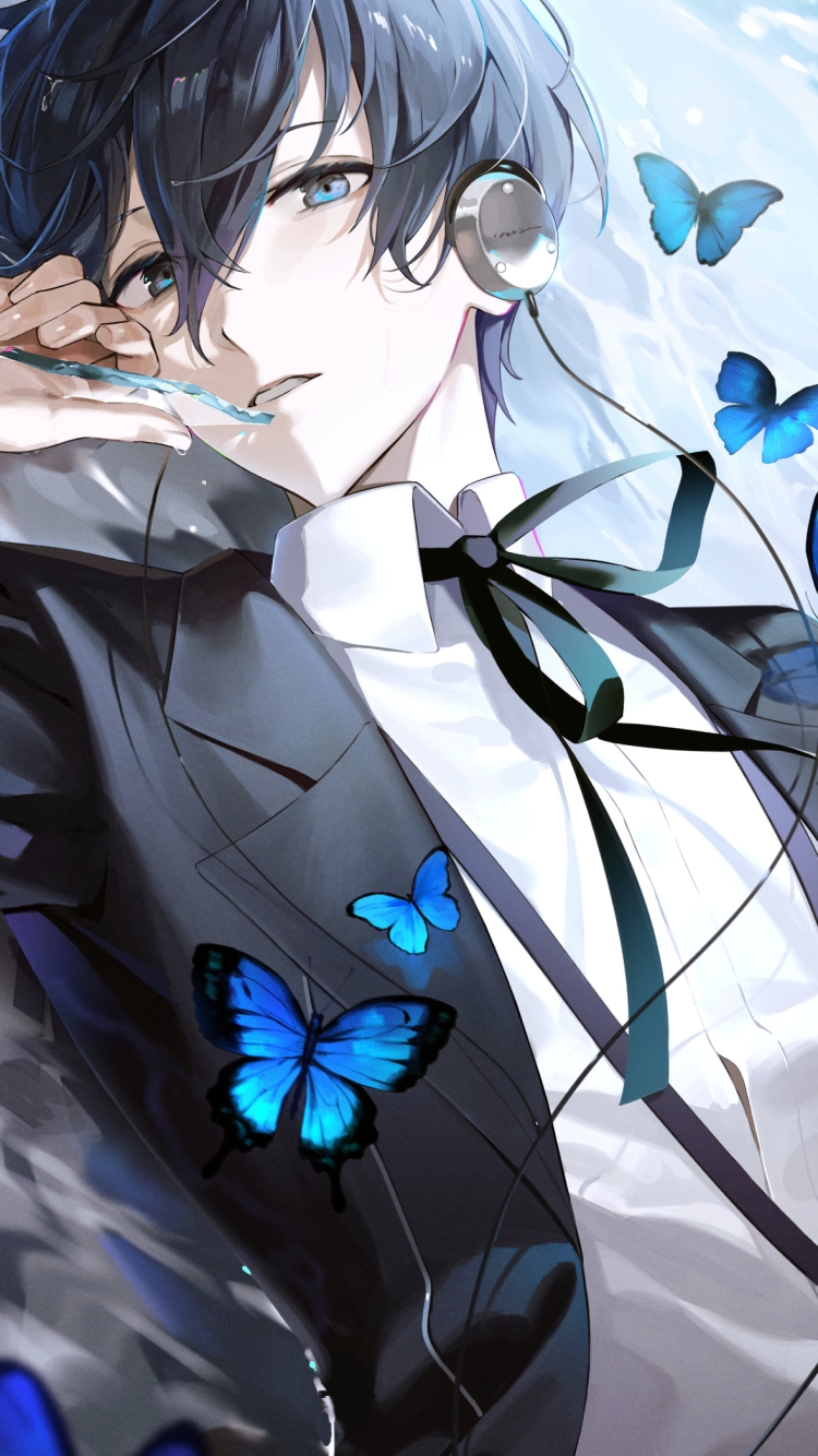 青い蝶と結城理 / ペルソナ3の750 x 1334 / スマホ壁紙