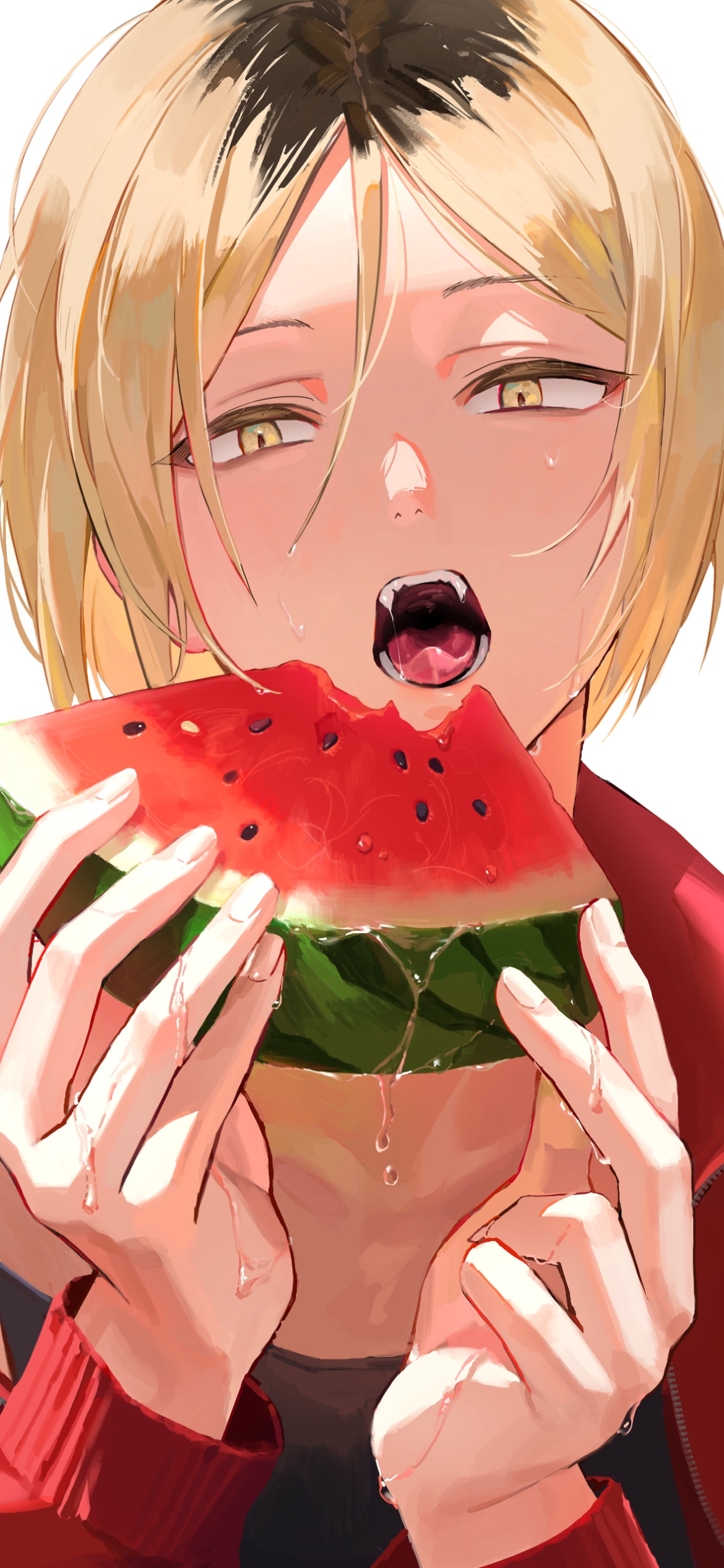 スイカを食べる孤爪研磨 / ハイキュー!!の1170 x 2532 / スマホ壁紙