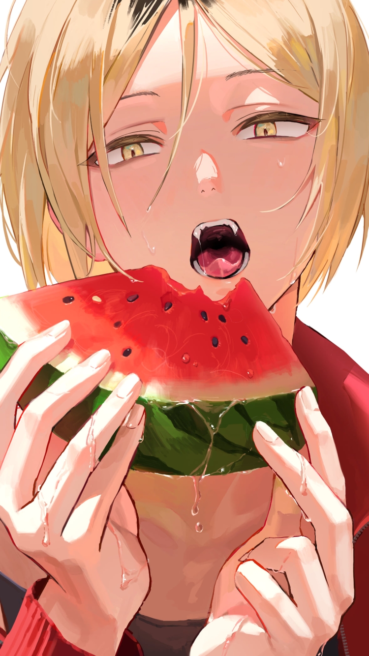 スイカを食べる孤爪研磨 / ハイキュー!!の750 x 1334 / スマホ壁紙