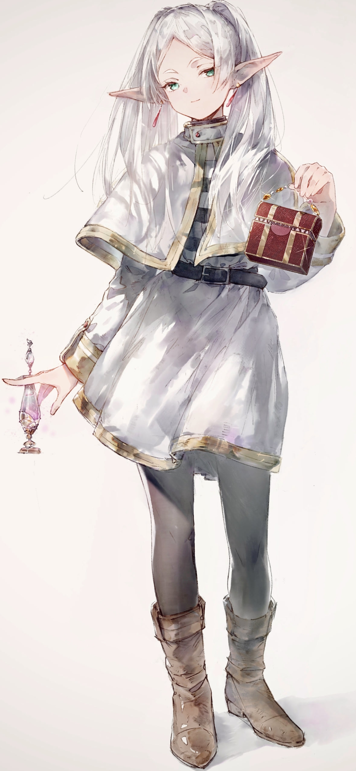 小さな鞄と小瓶を持つフリーレン / 葬送のフリーレンの1170 x 2532 / スマホ壁紙