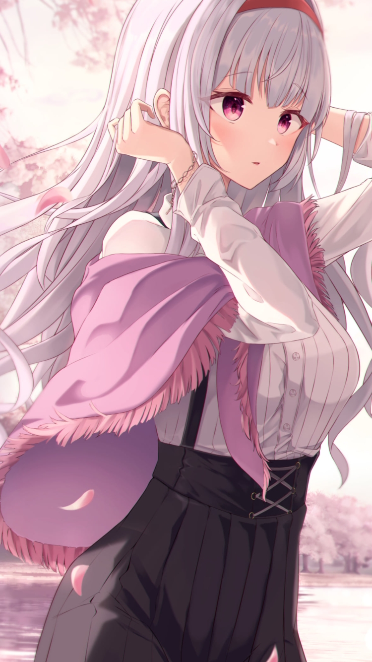 湖沿いの桜と四条貴音 / アイドルマスターミリオンライブ!の750 x 1334 / スマホ壁紙