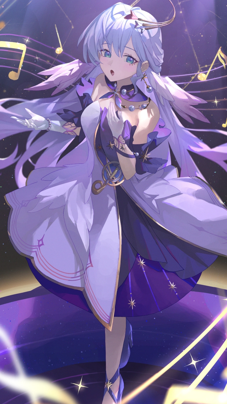 紫のドレスを着て歌を唄うロビン / 可愛い / 崩壊:スターレイルの750 x 1334 / スマホ壁紙