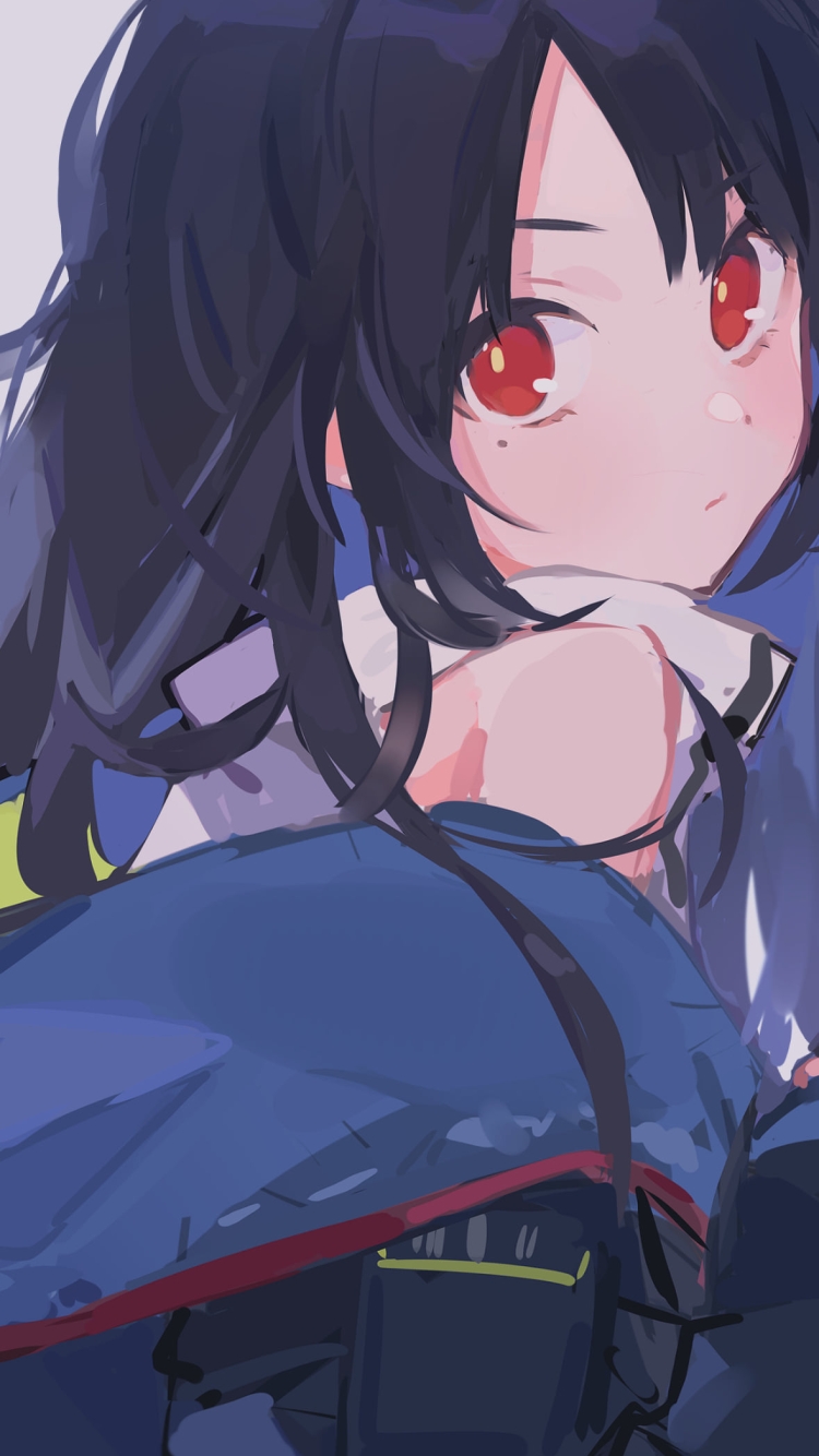 赤い瞳でこちらを見つめるC-MS / ドールズフロントラインの750 x 1334 / スマホ壁紙
