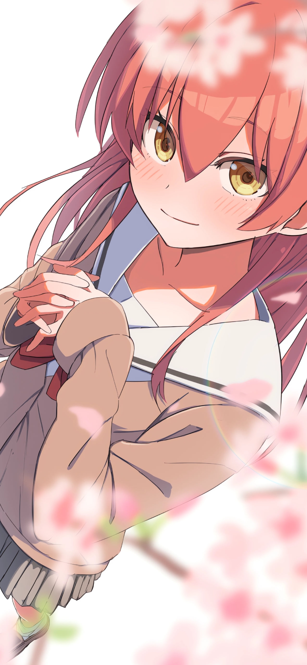 桜の花と喜多郁代 / ぼっち・ざ・ろっく！の1170 x 2532 / スマホ壁紙
