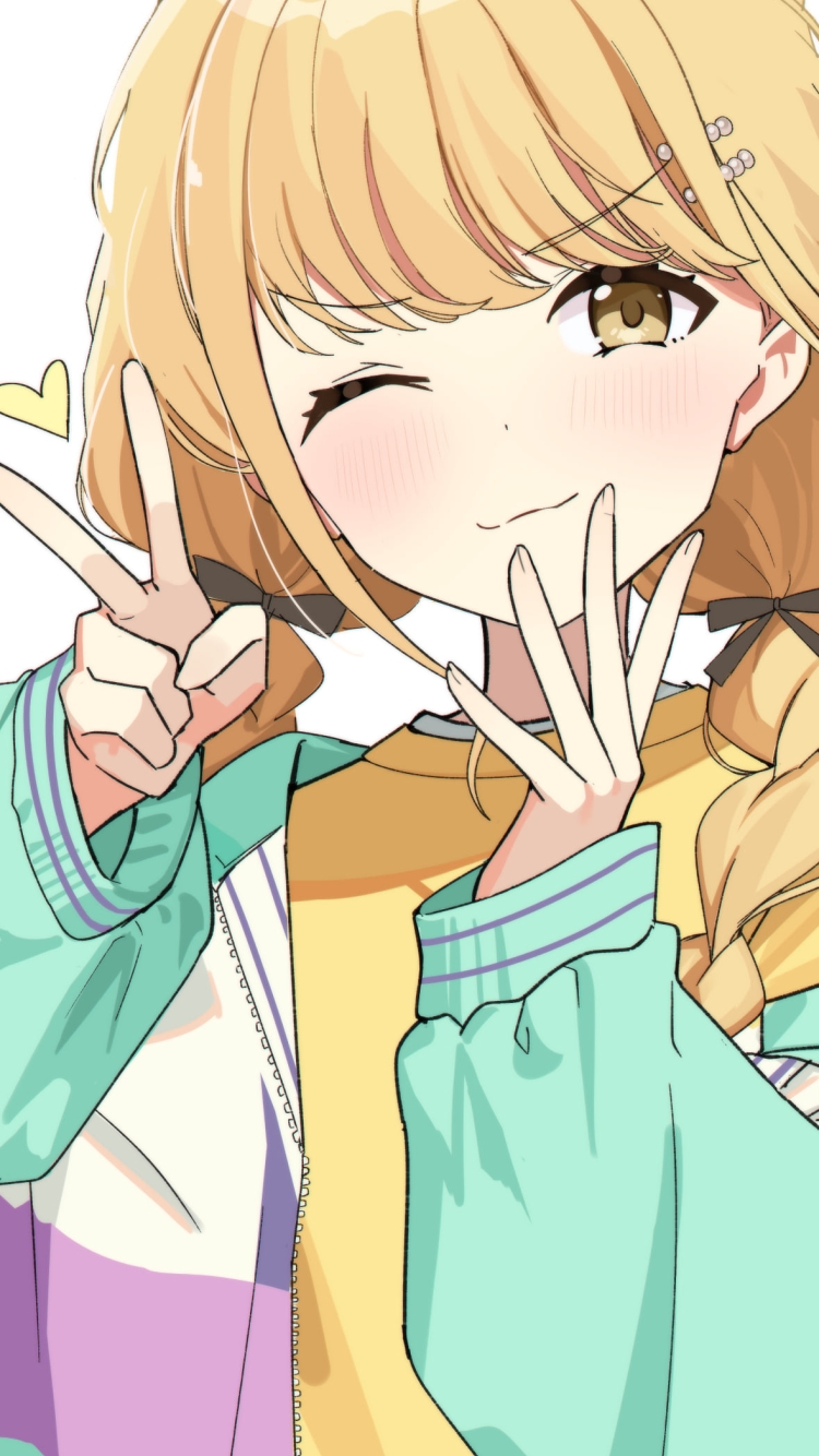 ウィンクしてピースをする藤田ことね / 学園アイドルマスターの750 x 1334 / スマホ壁紙