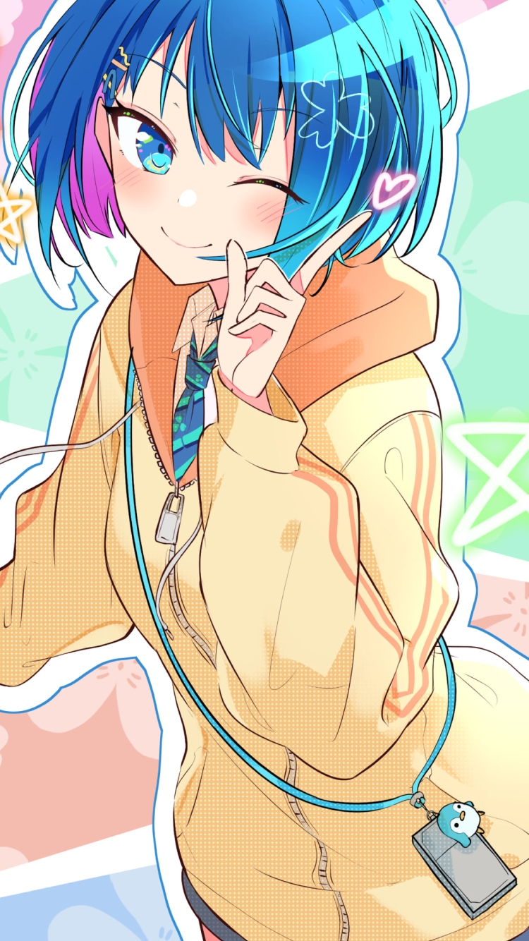 人差し指を立てウィンクする桐谷遥 / プロジェクトセカイの750 x 1334 / スマホ壁紙