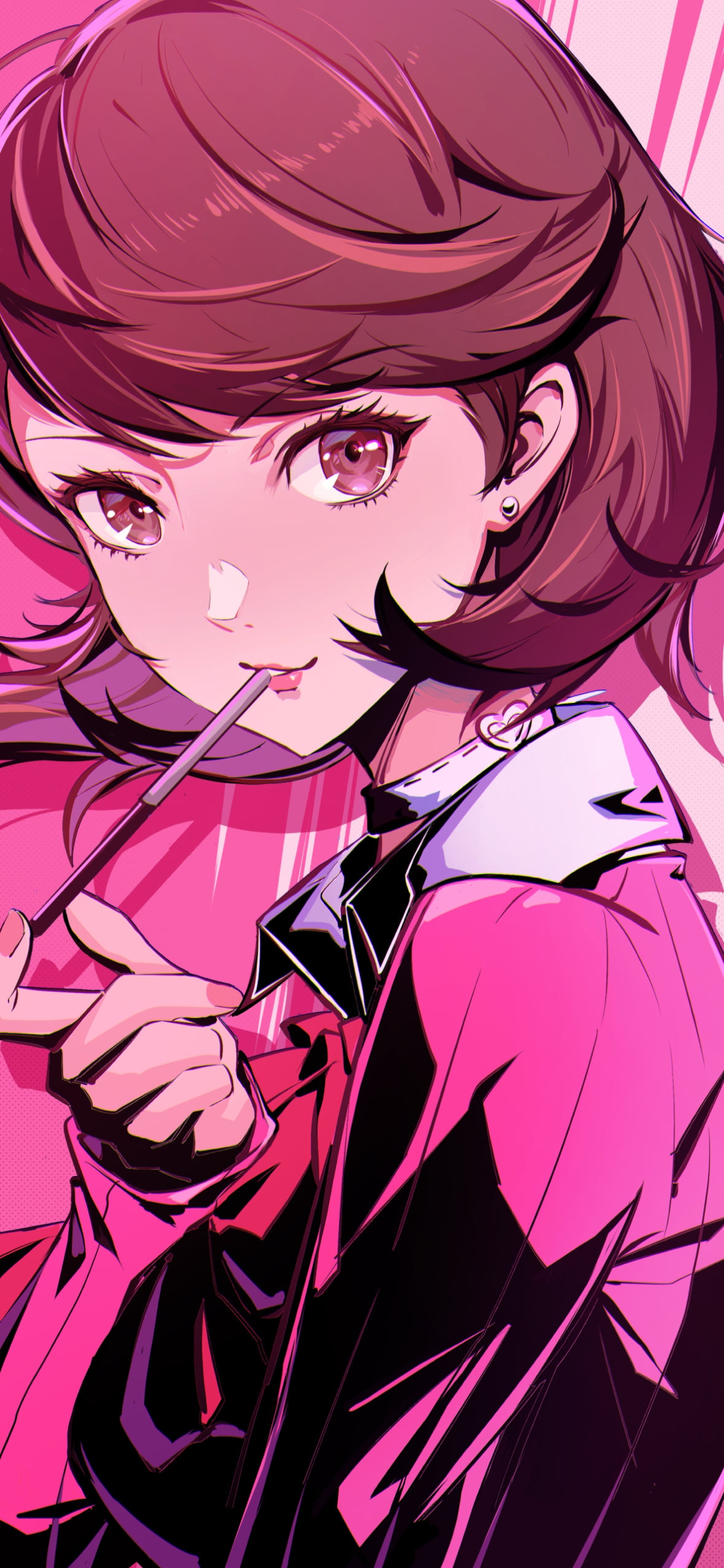 苺のポッキーを食べる岳羽ゆかり / ペルソナ3の1170 x 2532 / スマホ壁紙