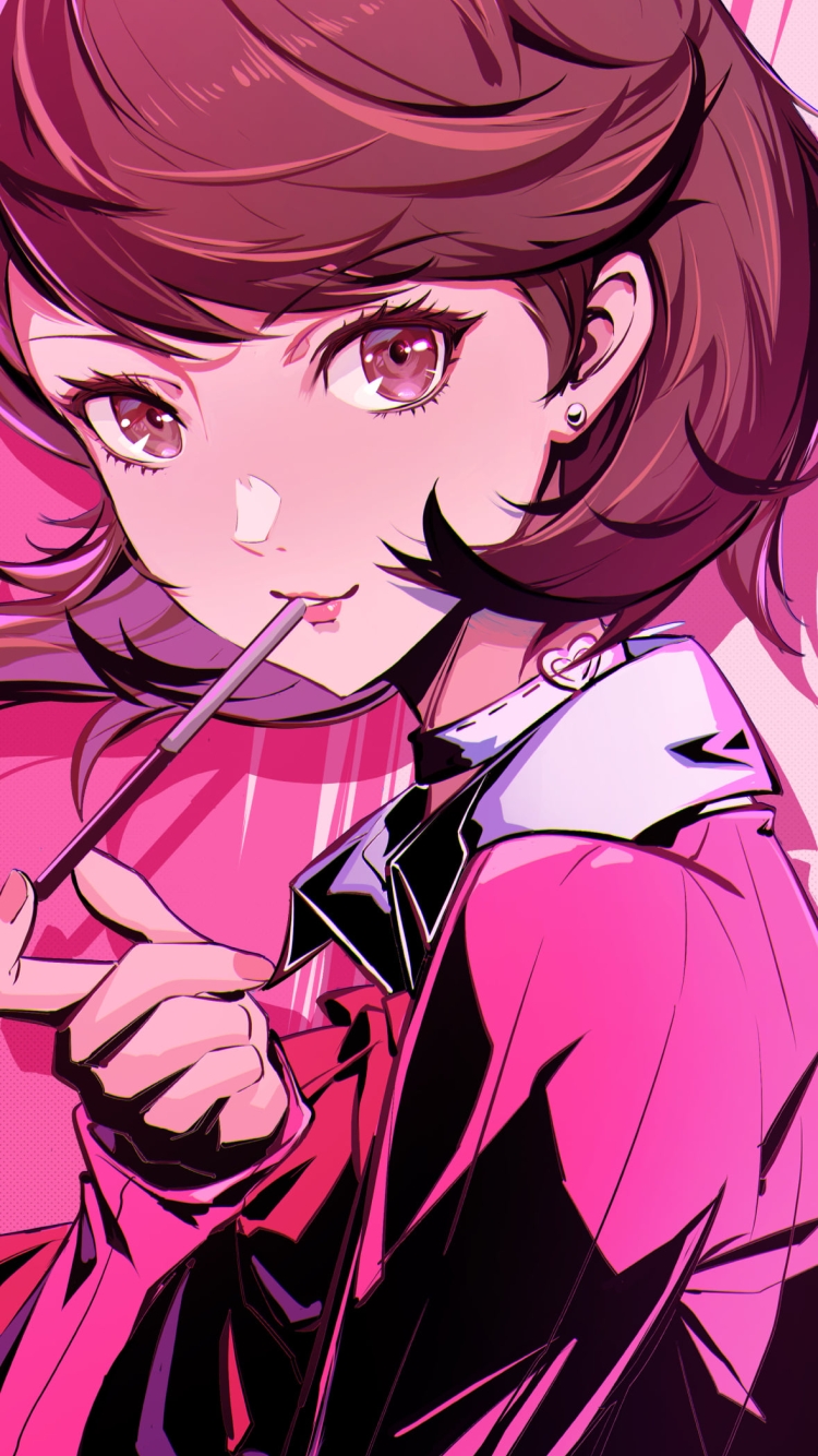 苺のポッキーを食べる岳羽ゆかり / ペルソナ3の750 x 1334 / スマホ壁紙