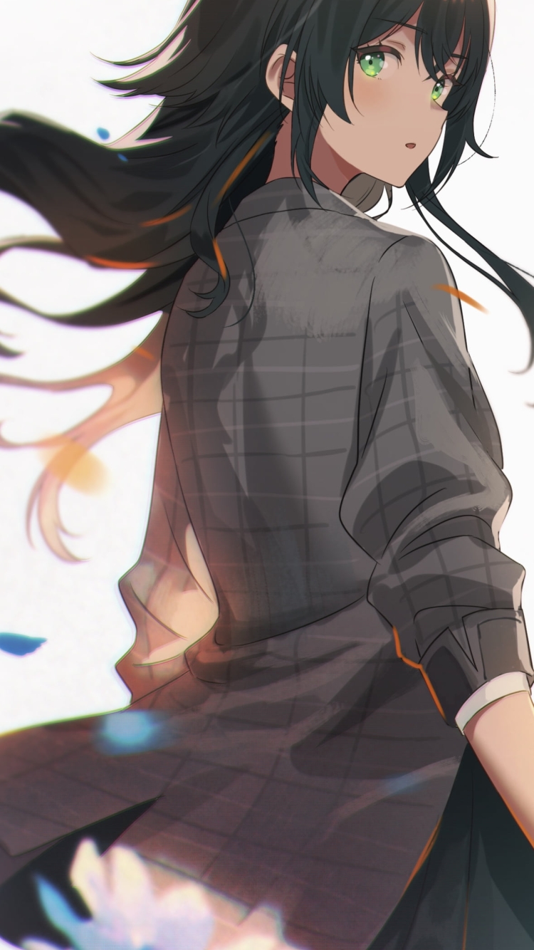 青い花と振り返る月村手毬 / 学園アイドルマスターの750 x 1334 / スマホ壁紙