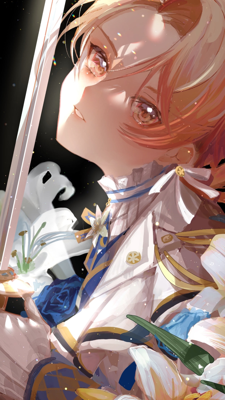 百合の花と剣を持つ天馬司 / プロジェクトセカイの750 x 1334 / スマホ壁紙