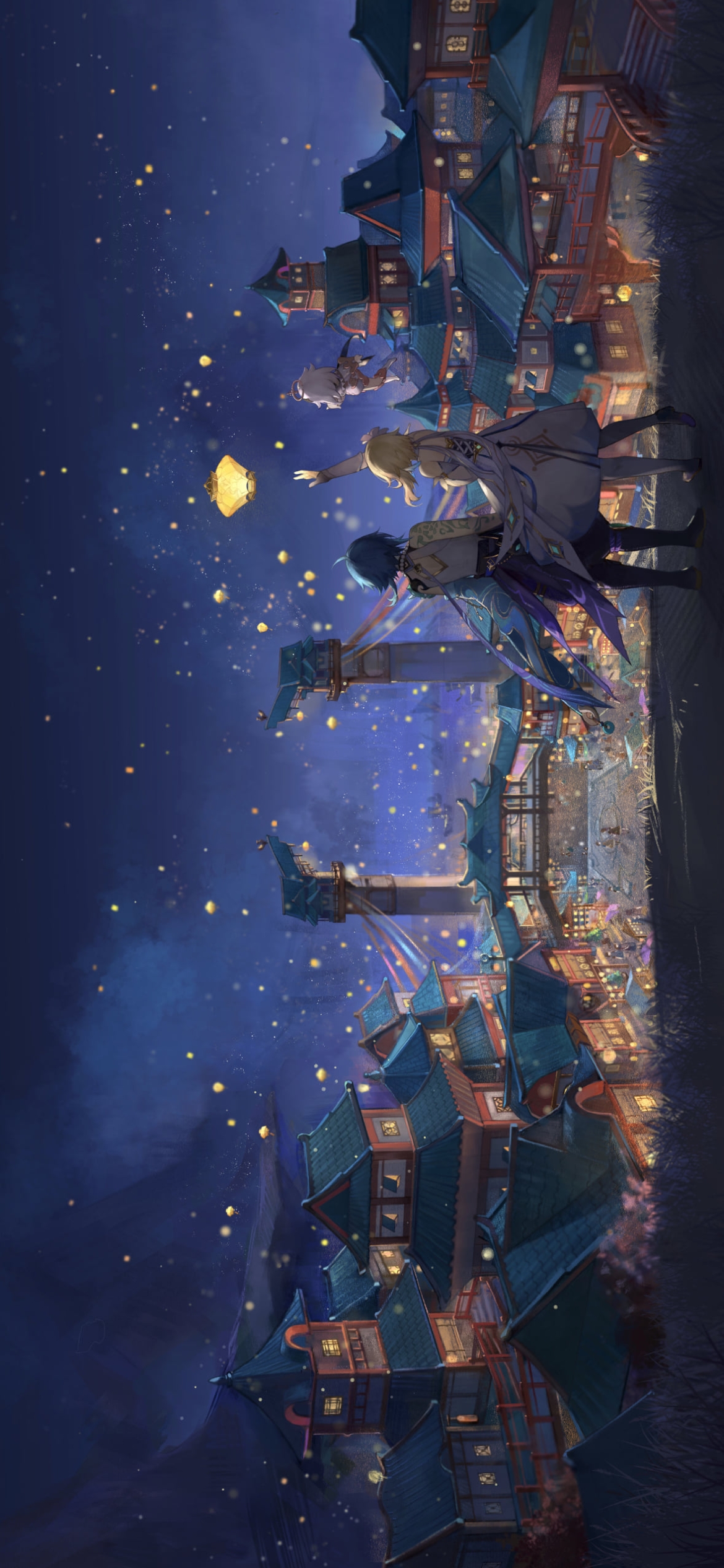 夜の祭 / 光る提灯 / 原神の1170 x 2532 / スマホ壁紙