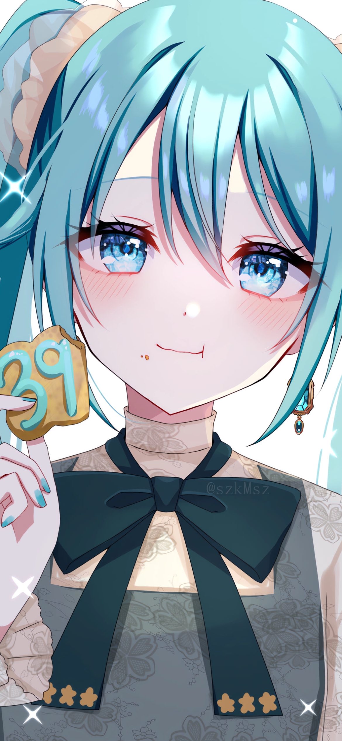 39のクッキーを持つ初音ミク / ボーカロイドの1170 x 2532 / スマホ壁紙