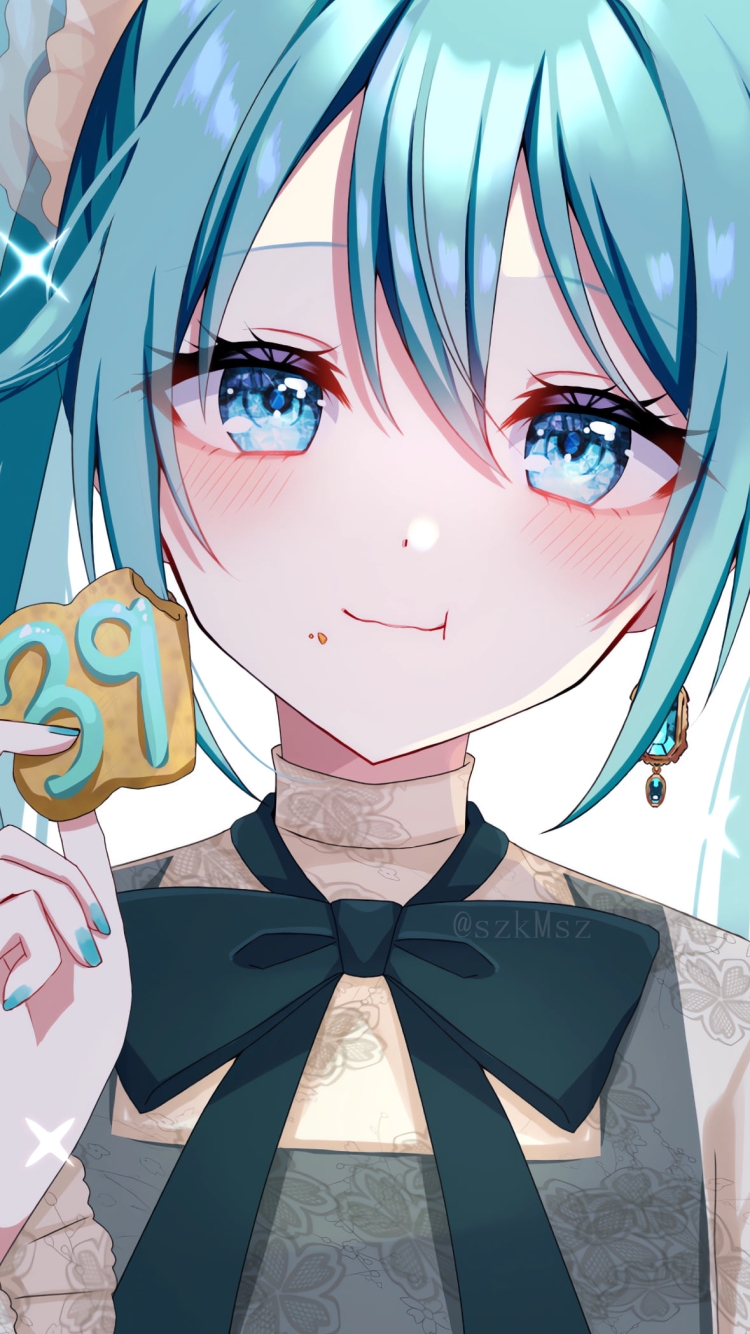39のクッキーを持つ初音ミク / ボーカロイドの750 x 1334 / スマホ壁紙