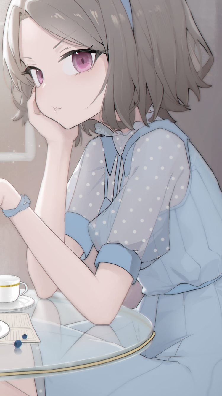 椅子に座って青いケーキを食べる海老塚智 / ガールズバンドクライの750 x 1334 / スマホ壁紙