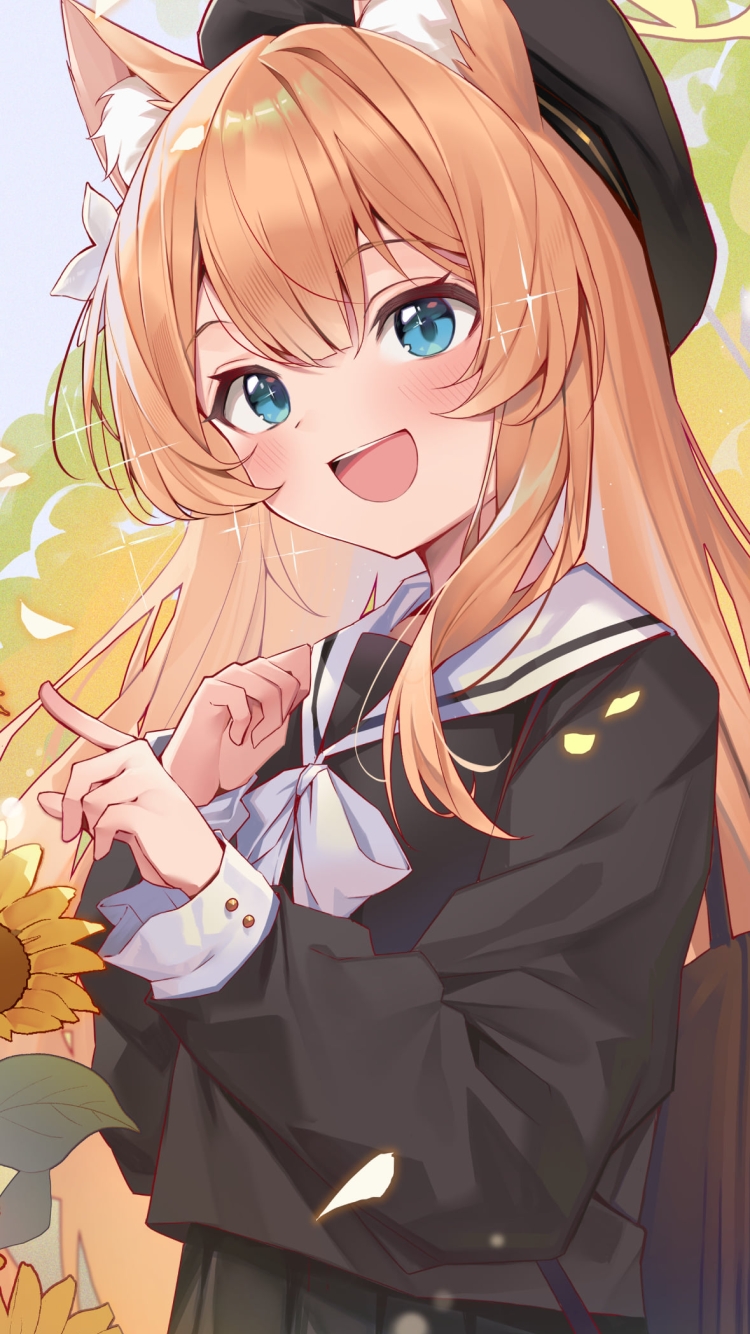 向日葵を指さす伊落マリー / ブルーアーカイブの750 x 1334 / スマホ壁紙