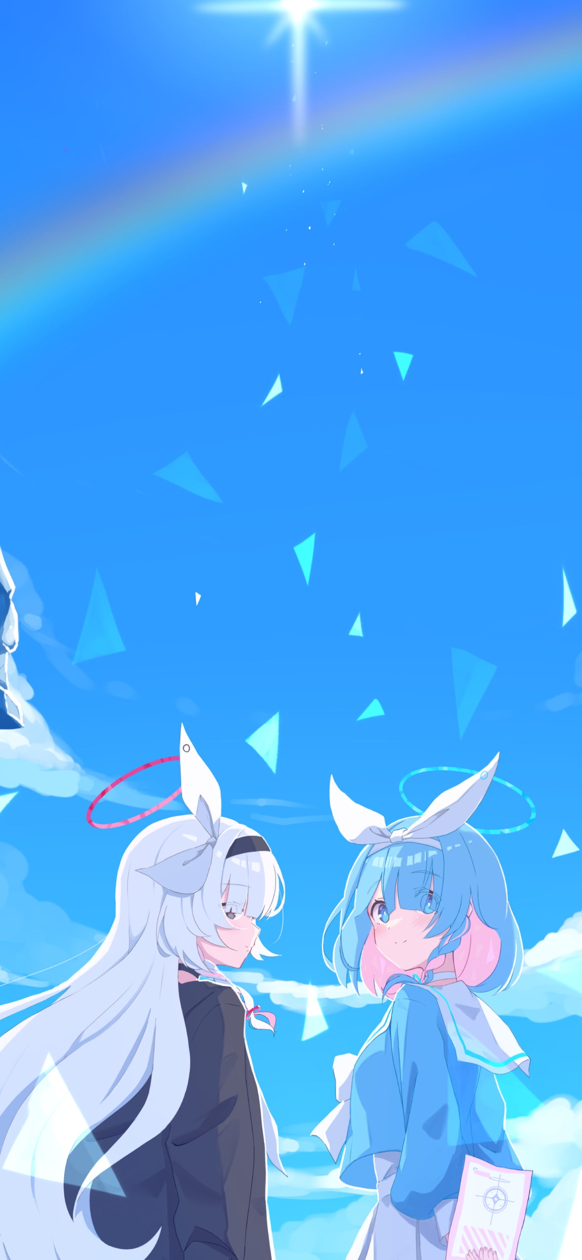 青空の下、佇むアロナとプラナ / ブルーアーカイブの1170 x 2532 / スマホ壁紙