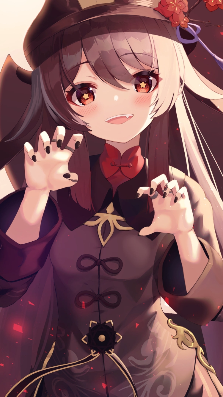 両手の爪を立てる可愛い胡桃 / 原神の750 x 1334 / スマホ壁紙