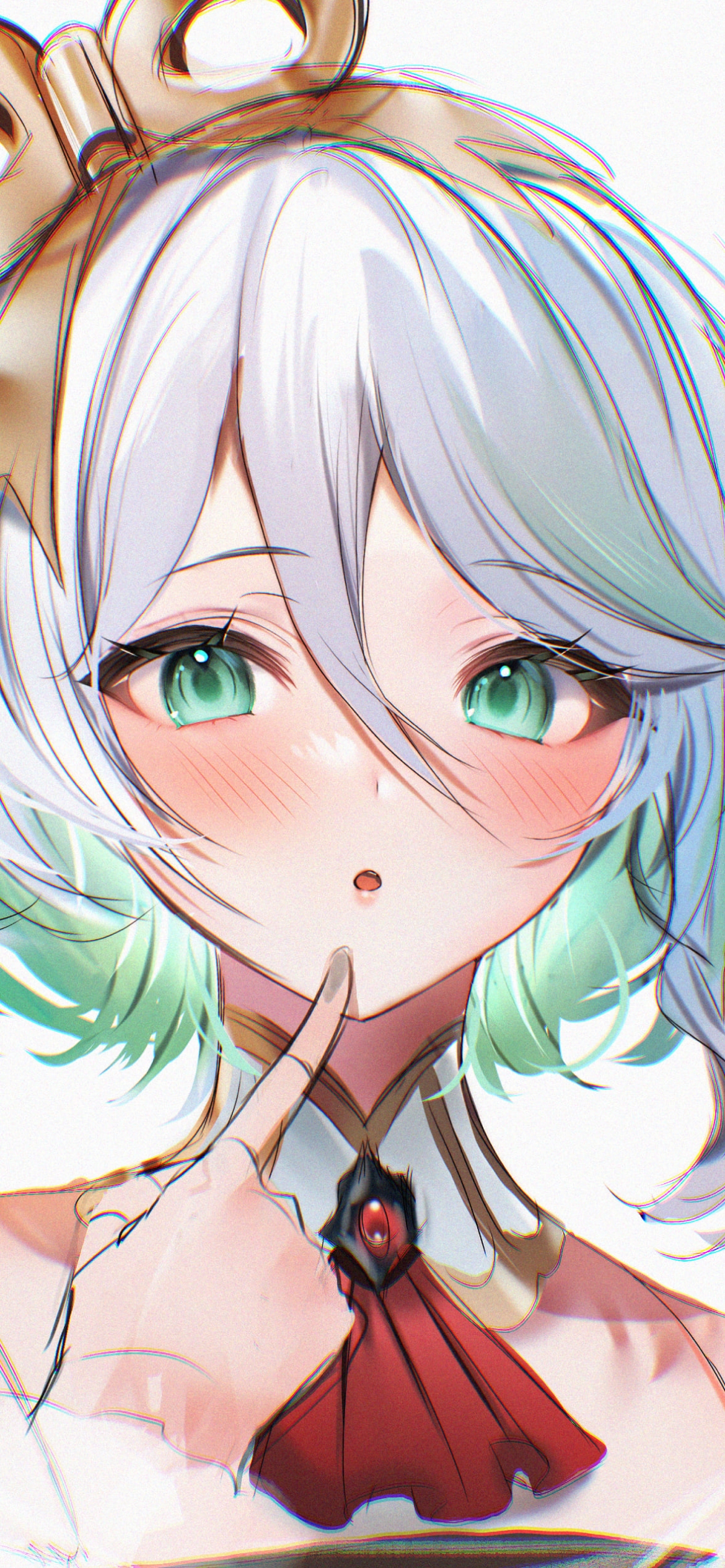口元を指さすセシリア・イマーグリーン / ホロライブ / バーチャルYouTuber / Vtuberの1170 x 2532 / スマホ壁紙