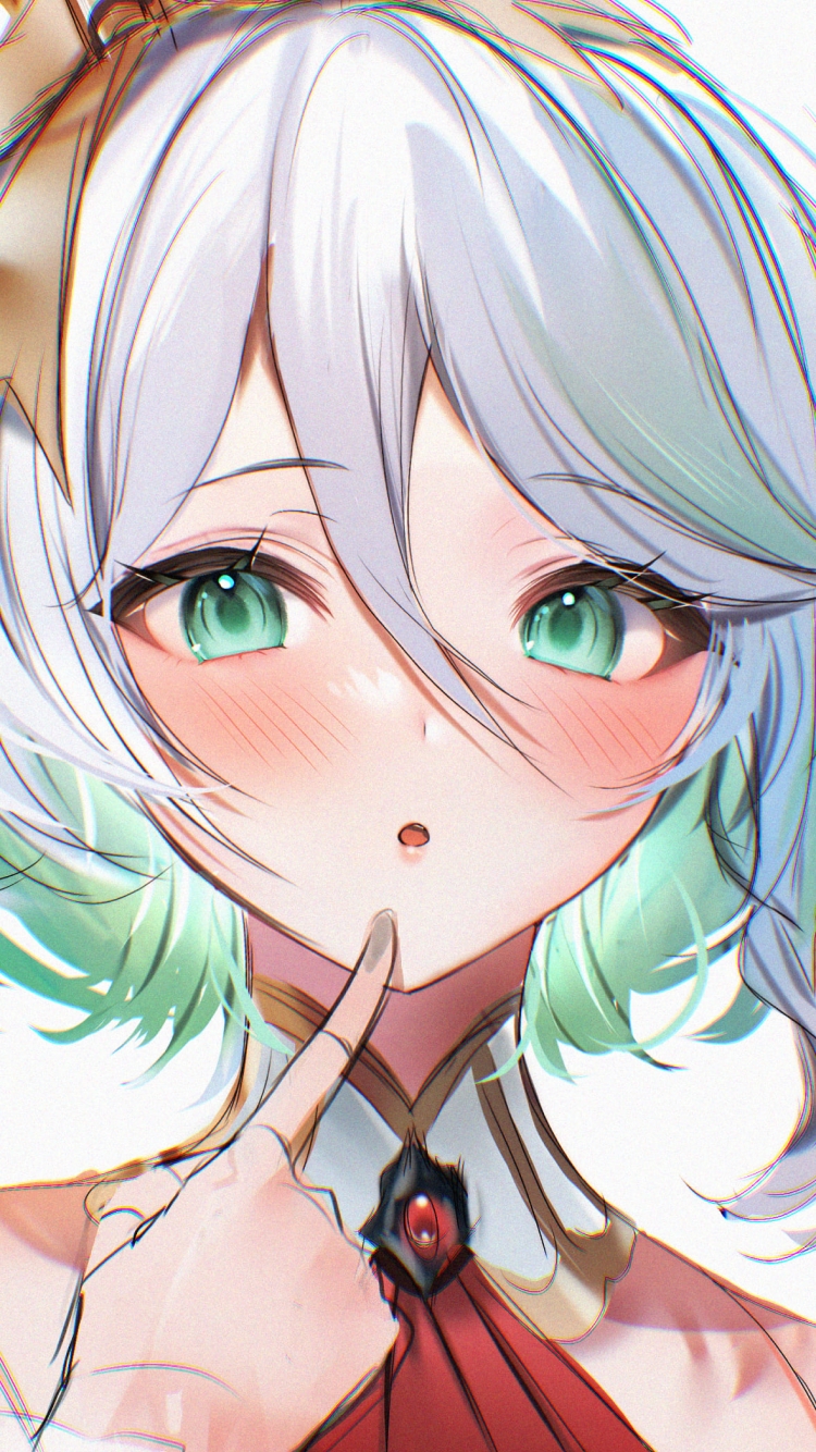 口元を指さすセシリア・イマーグリーン / ホロライブ / バーチャルYouTuber / Vtuberの750 x 1334 / スマホ壁紙