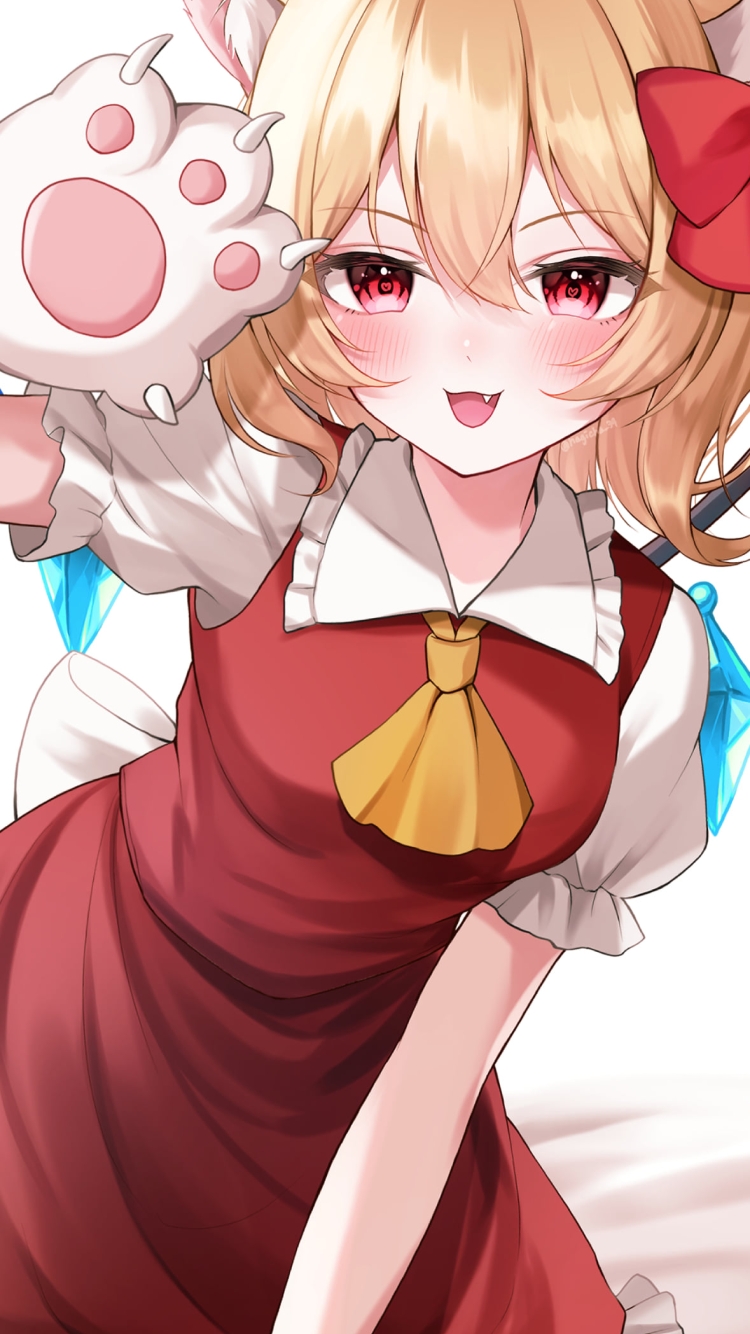 猫の手をつけた可愛いフランドール・スカーレット / 東方の750 x 1334 / スマホ壁紙