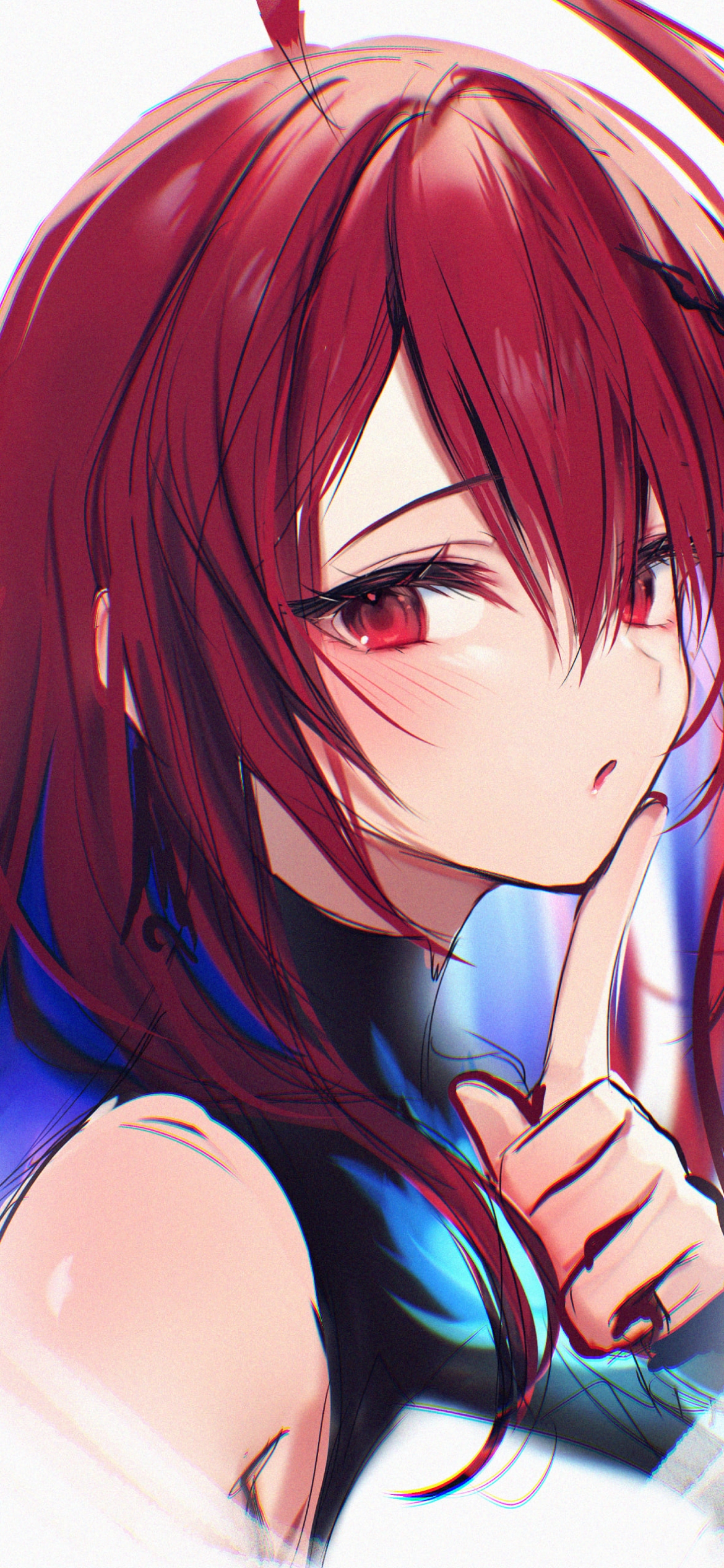 口元に指をあてるエリザベス・ローズ・ブラッドフレイム / ホロライブ / バーチャルYouTuber / Vtuberの1170 x 2532 / スマホ壁紙