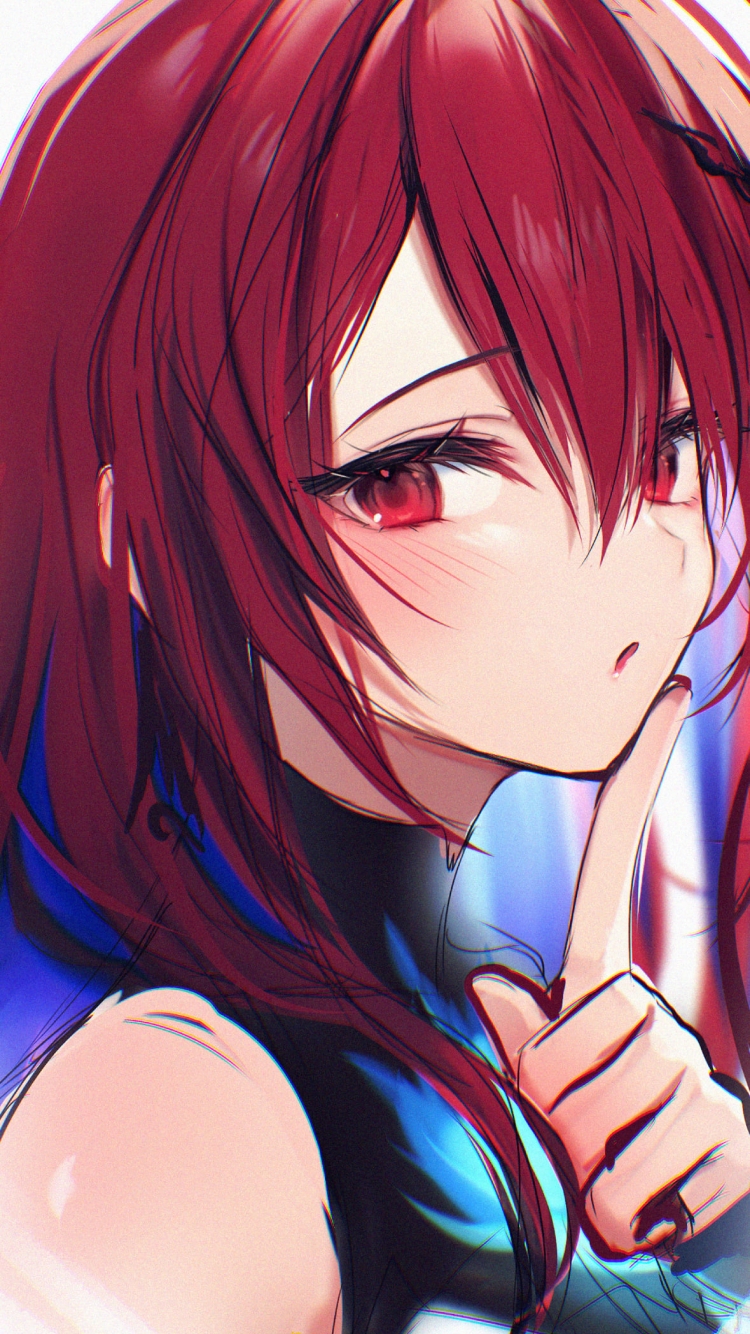 口元に指をあてるエリザベス・ローズ・ブラッドフレイム / ホロライブ / バーチャルYouTuber / Vtuberの750 x 1334 / スマホ壁紙