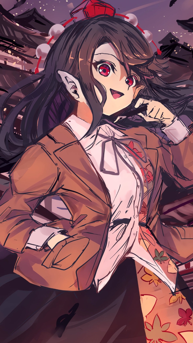 高笑いをする射命丸文 / 東方の750 x 1334 / スマホ壁紙
