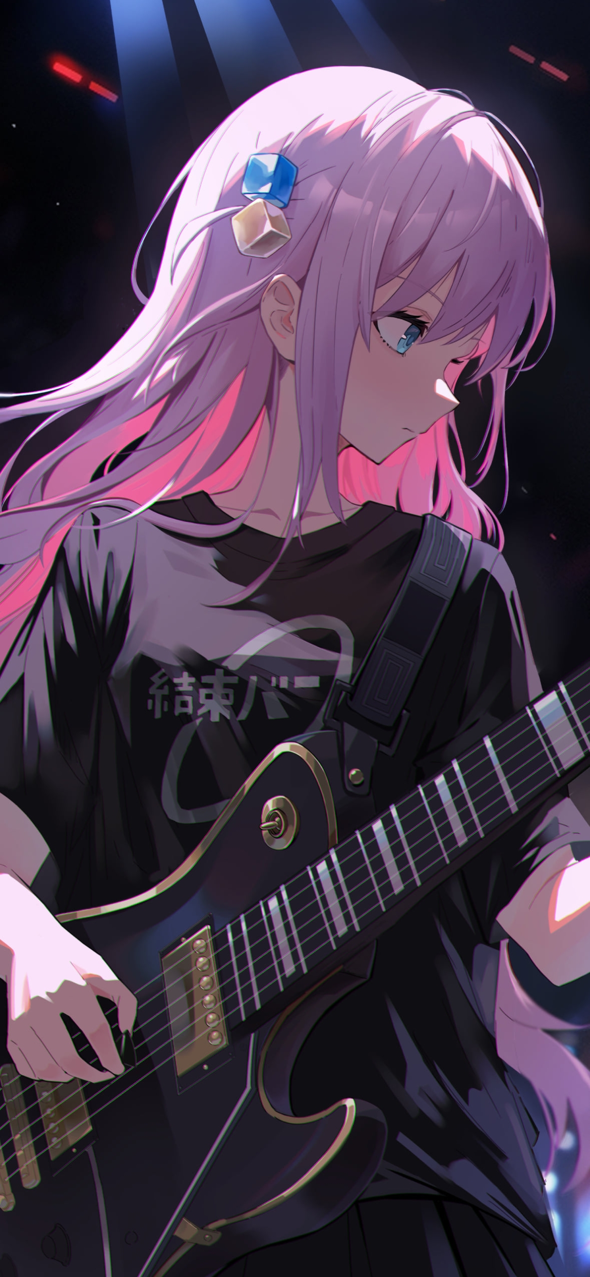 黒いエレキギターを弾く後藤ひとり / ライブ / ぼっち・ざ・ろっく!の1170 x 2532 / スマホ壁紙