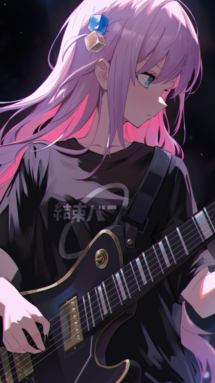 黒いエレキギターを弾く後藤ひとり / ライブ / ぼっち・ざ・ろっく!の750 x 1334 / スマホ壁紙