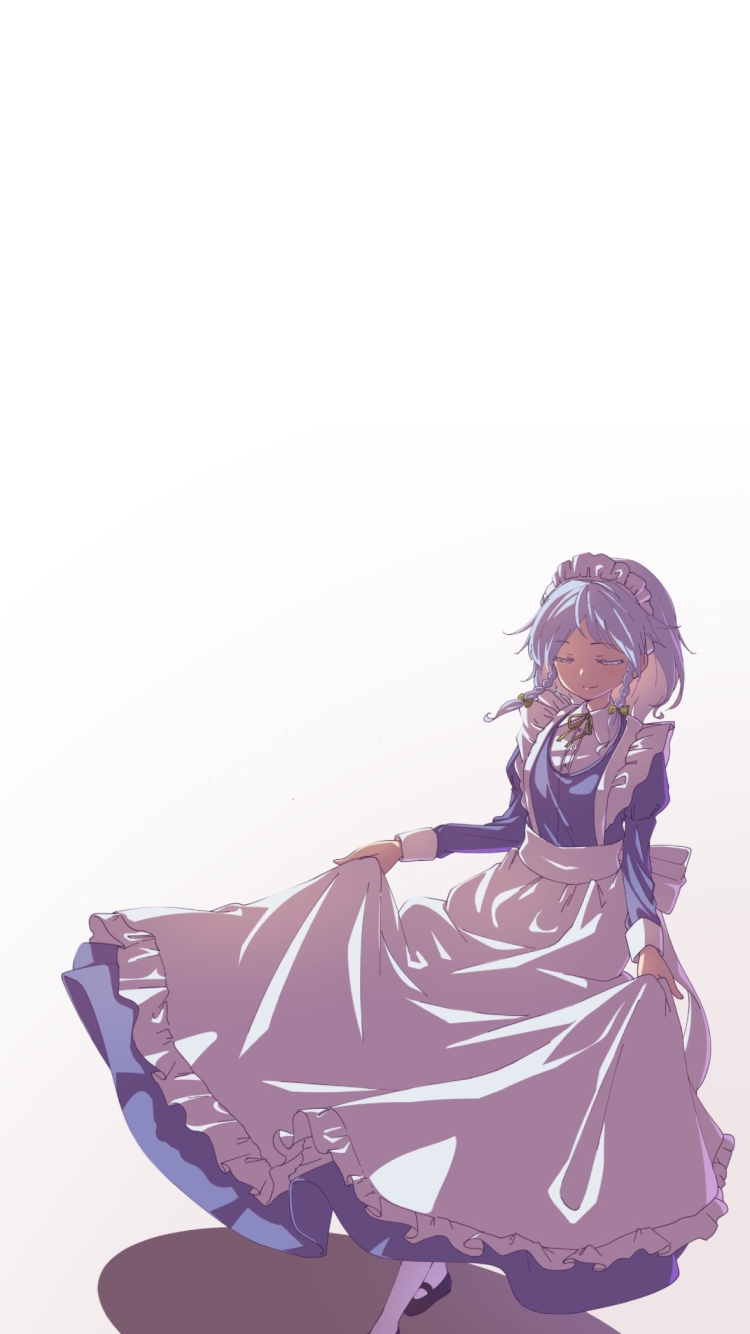 裾を持ってお辞儀をする十六夜咲夜 / 東方の750 x 1334 / スマホ壁紙