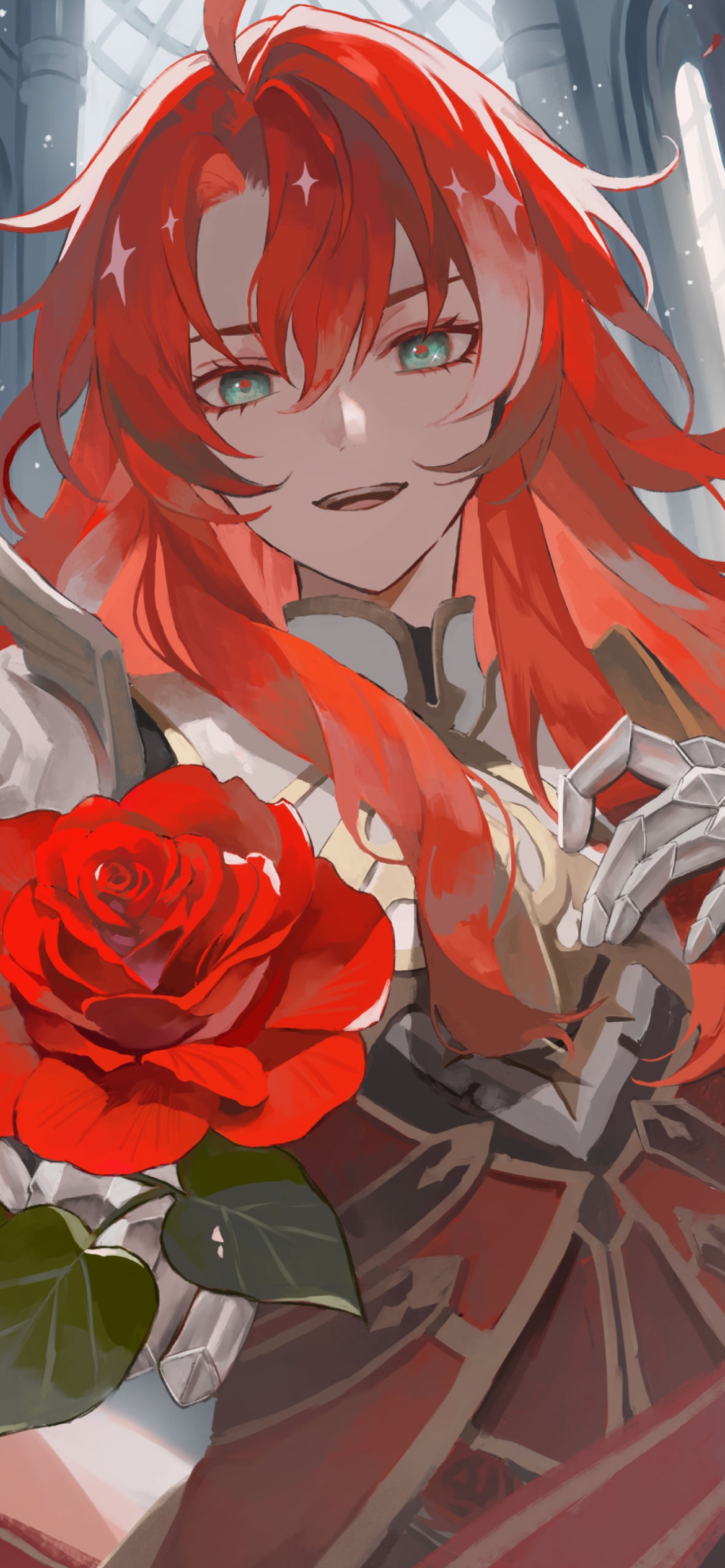 赤い薔薇を持つアルジェンティ / 崩壊:スターレイルの1170 x 2532 / スマホ壁紙