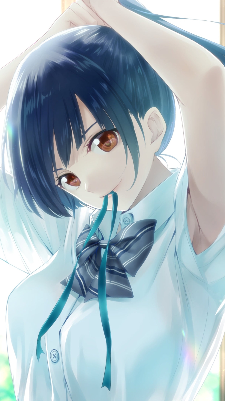 ポニーテールを結わく鶴河秋水 / 女神のカフェテラスの750 x 1334 / スマホ壁紙