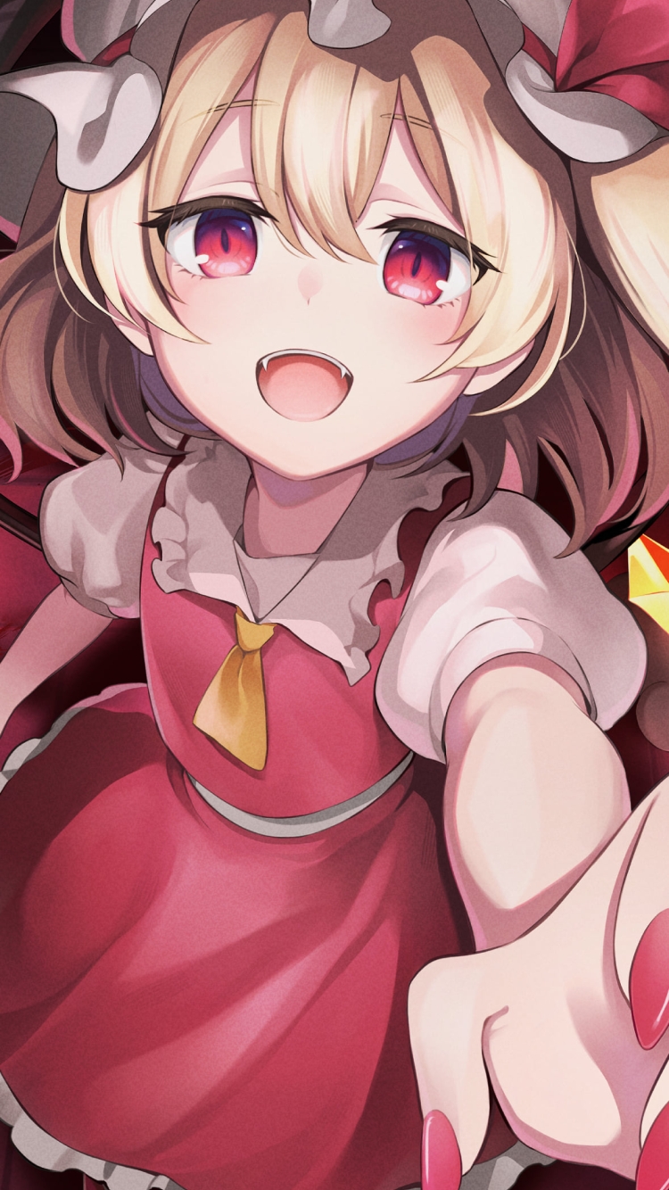 左手を伸ばすフランドール・スカーレット / 東方の750 x 1334 / スマホ壁紙