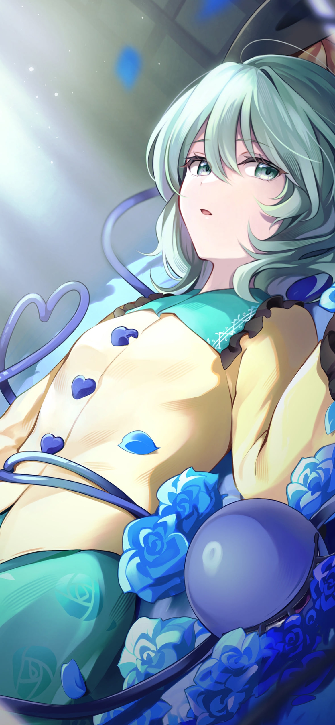青い薔薇と古明地こいし / 東方の1170 x 2532 / スマホ壁紙
